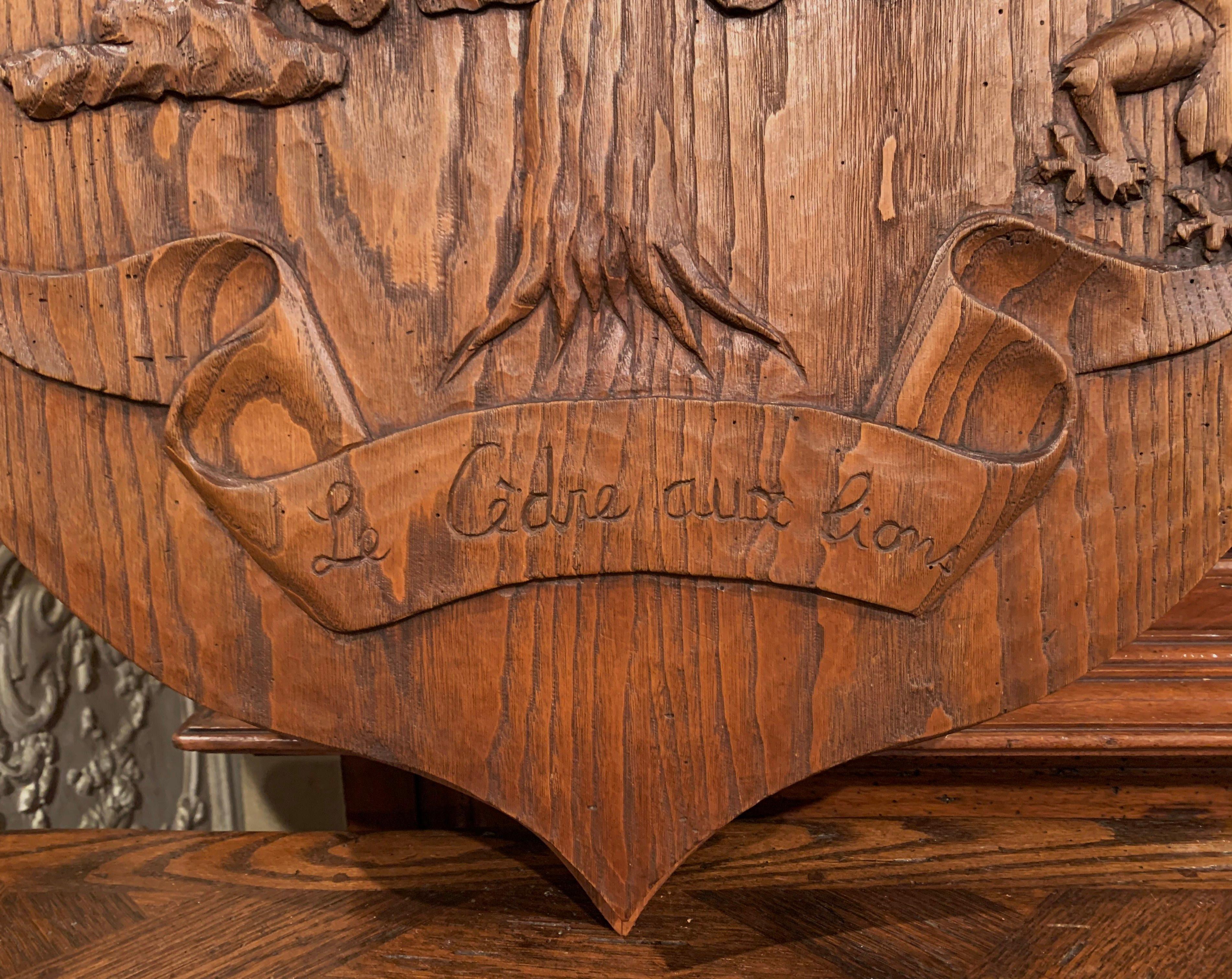 Early 20th Century French Carved Oak Shield Titled 