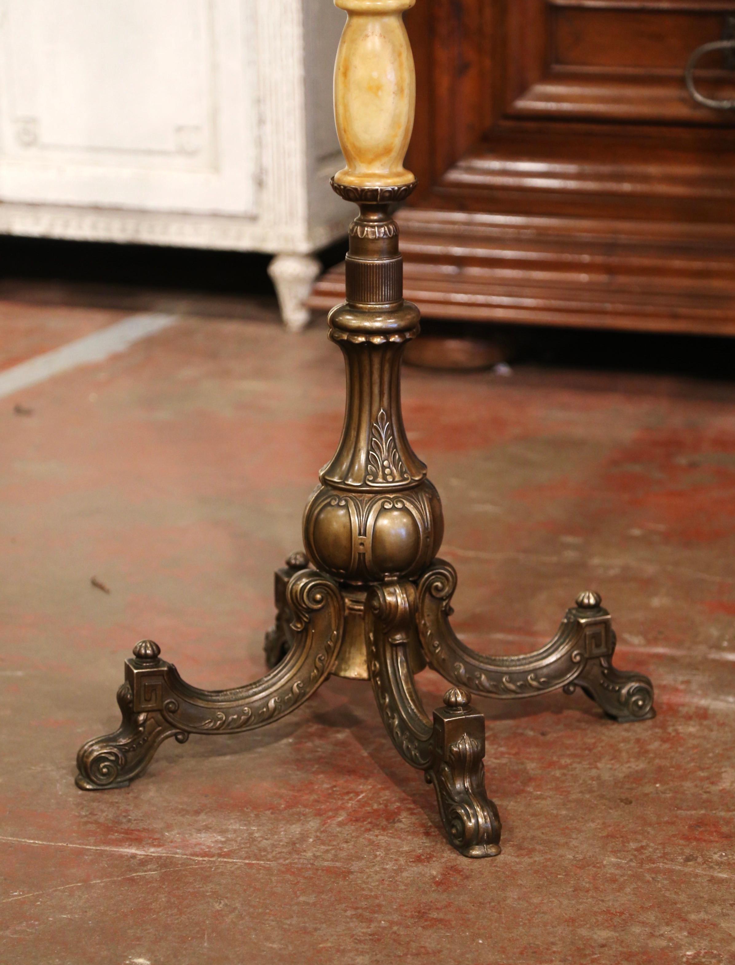 Hand-Crafted Early 20th Century French Carved Onyx & Brass Swivel Dolphin Standing Hall Tree