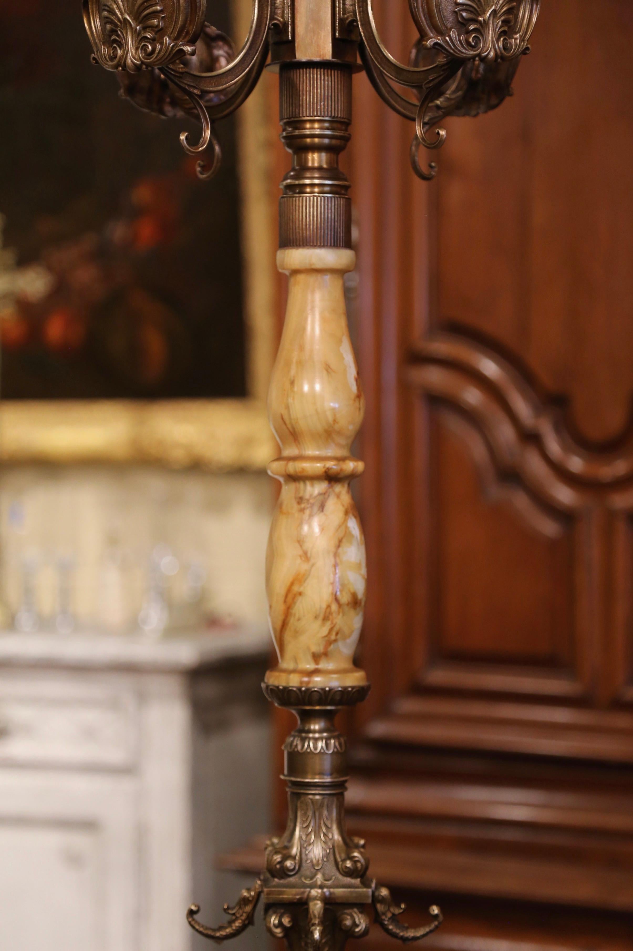 Early 20th Century French Carved Onyx & Brass Swivel Dolphin Standing Hall Tree 2