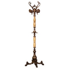 Early 20th Century French Carved Onyx & Brass Swivel Dolphin Standing Hall Tree
