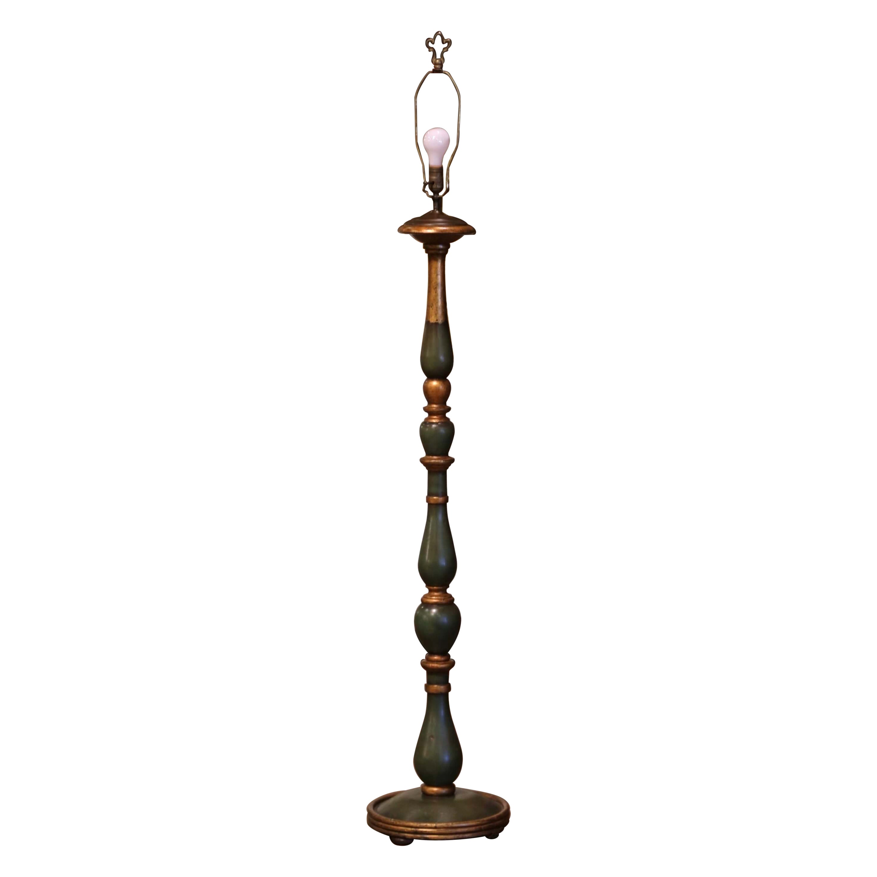 Early 20th Century French Carved Painted and Gilt Floor Lamp