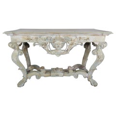 Antique Early 20th Century French Carved Painted Console Table