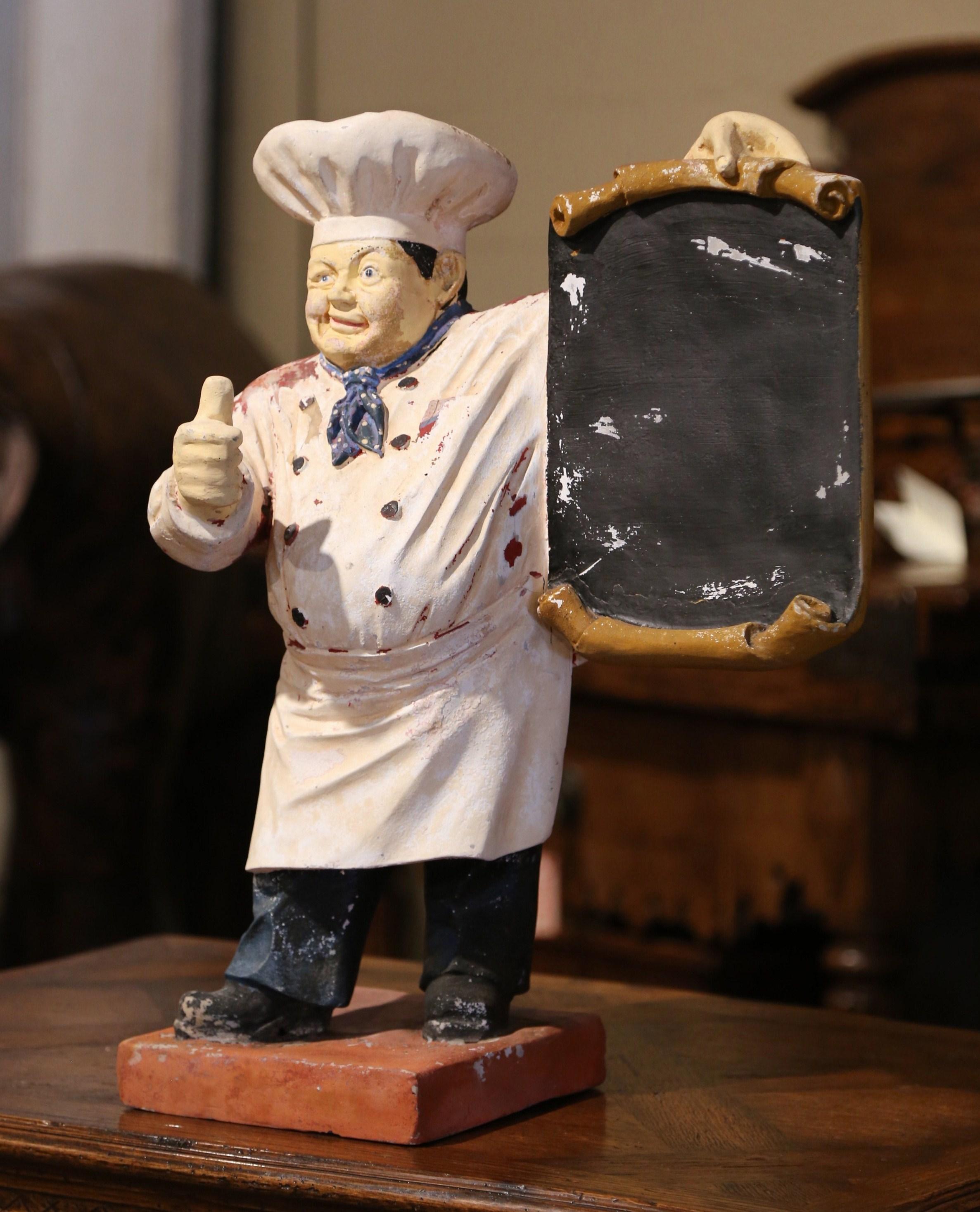 Decorate a kitchen counter with this antique restaurant sign figure. Crafted in France, circa 1920, the piece made of 