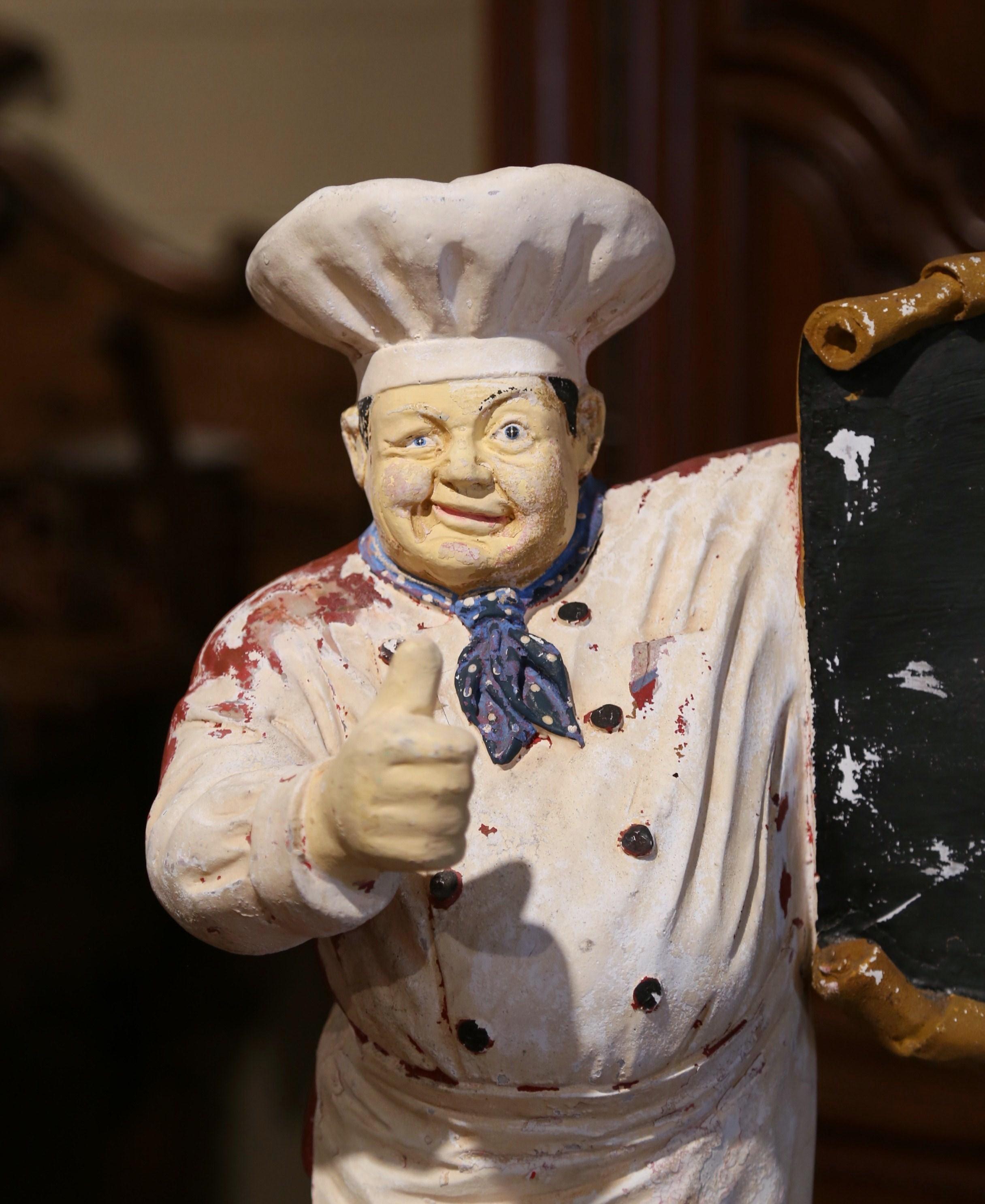 Hand-Painted Early 20th Century French Painted Papier Mâché Restaurant Chef Cook Sculpture