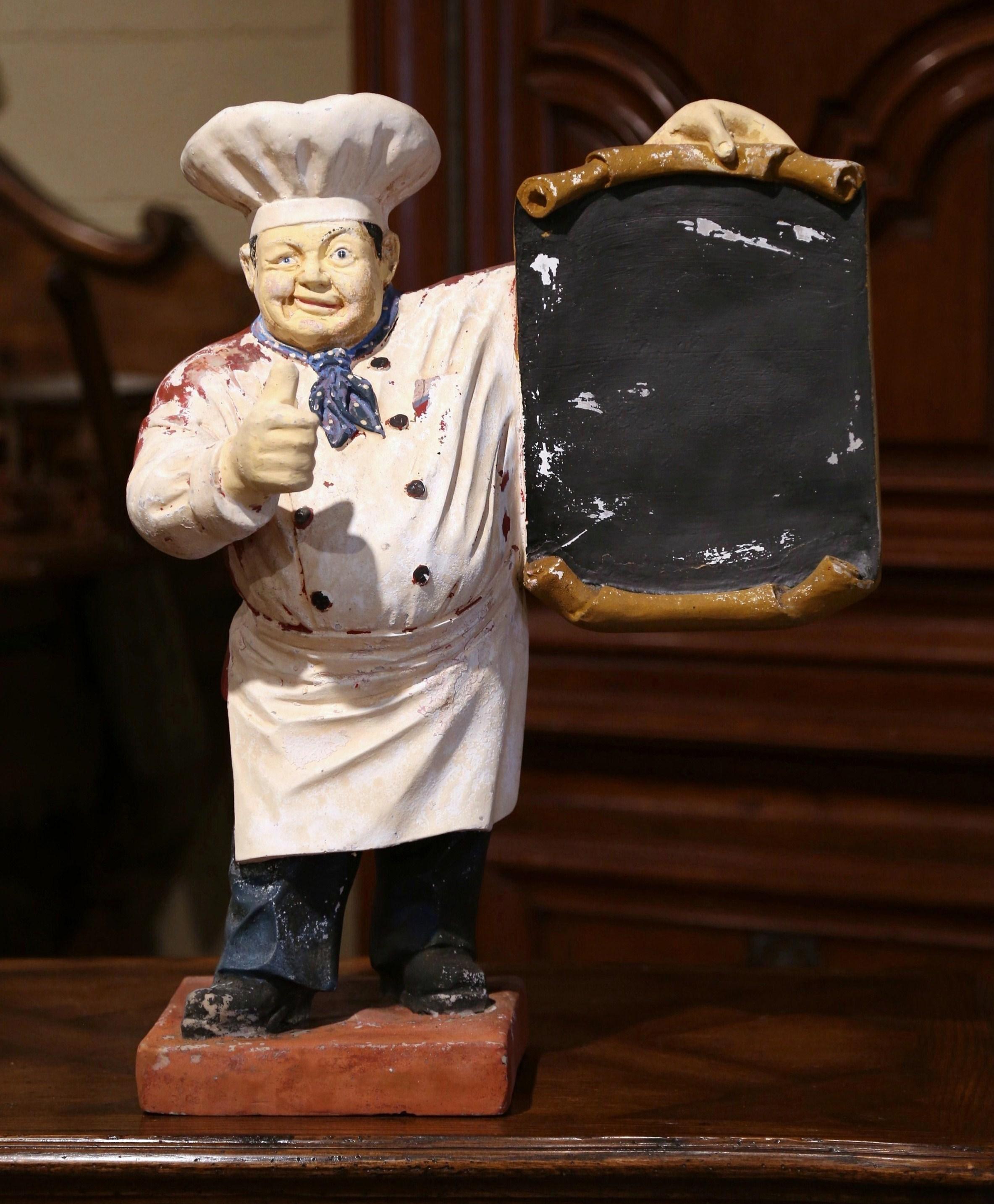 Early 20th Century French Painted Papier Mâché Restaurant Chef Cook Sculpture In Good Condition In Dallas, TX
