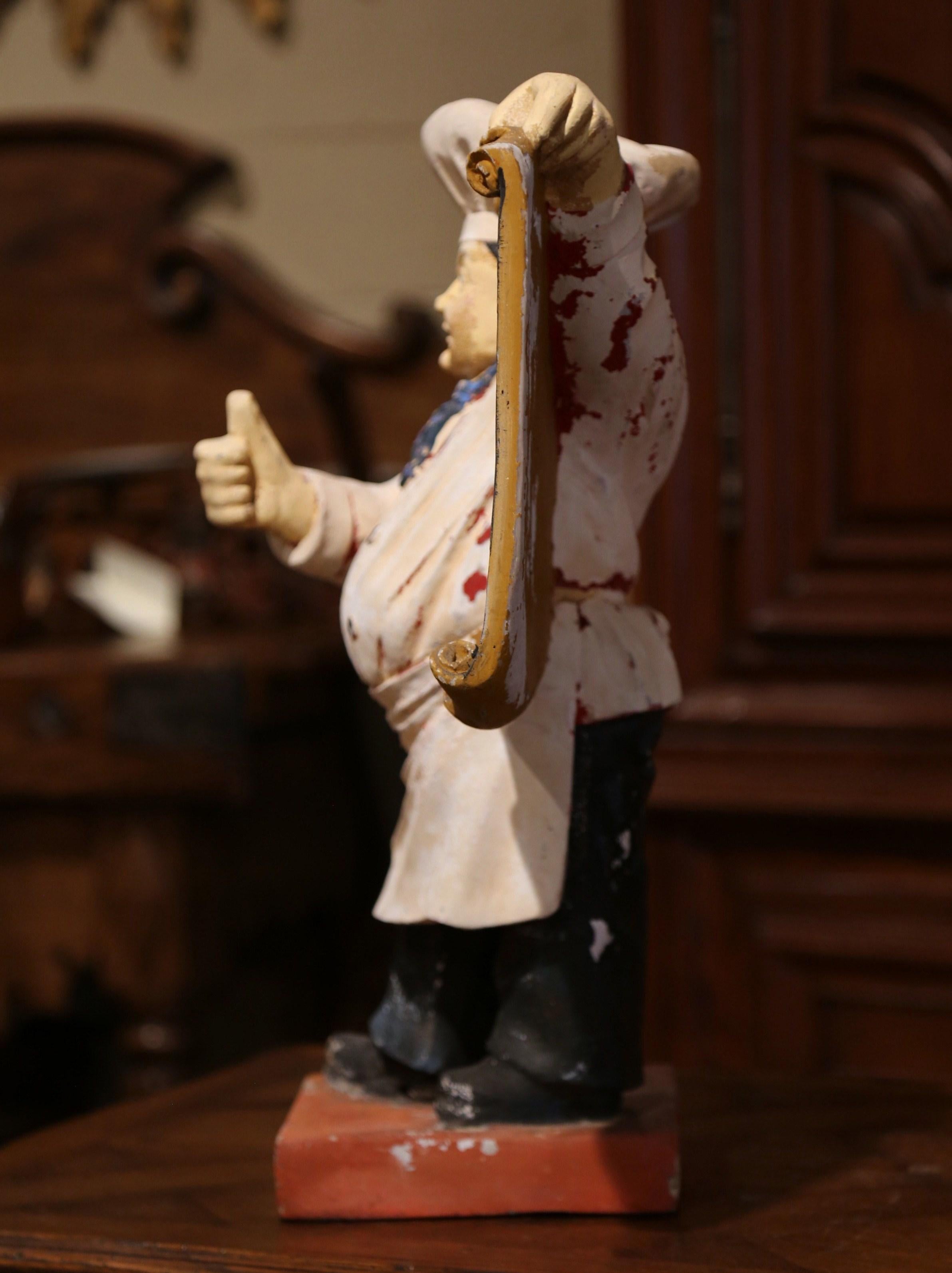Early 20th Century French Painted Papier Mâché Restaurant Chef Cook Sculpture In Good Condition In Dallas, TX