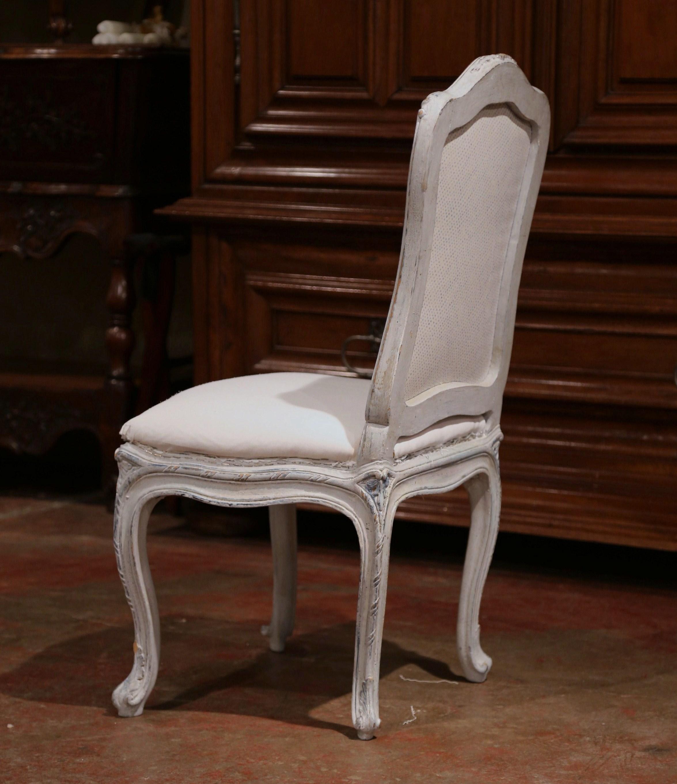 Early 20th Century French Carved Painted Set of Eight Louis XV Dining Chairs 4