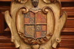 Early 20th Century French Carved Painted Wall Hanging Shield with Family Crest