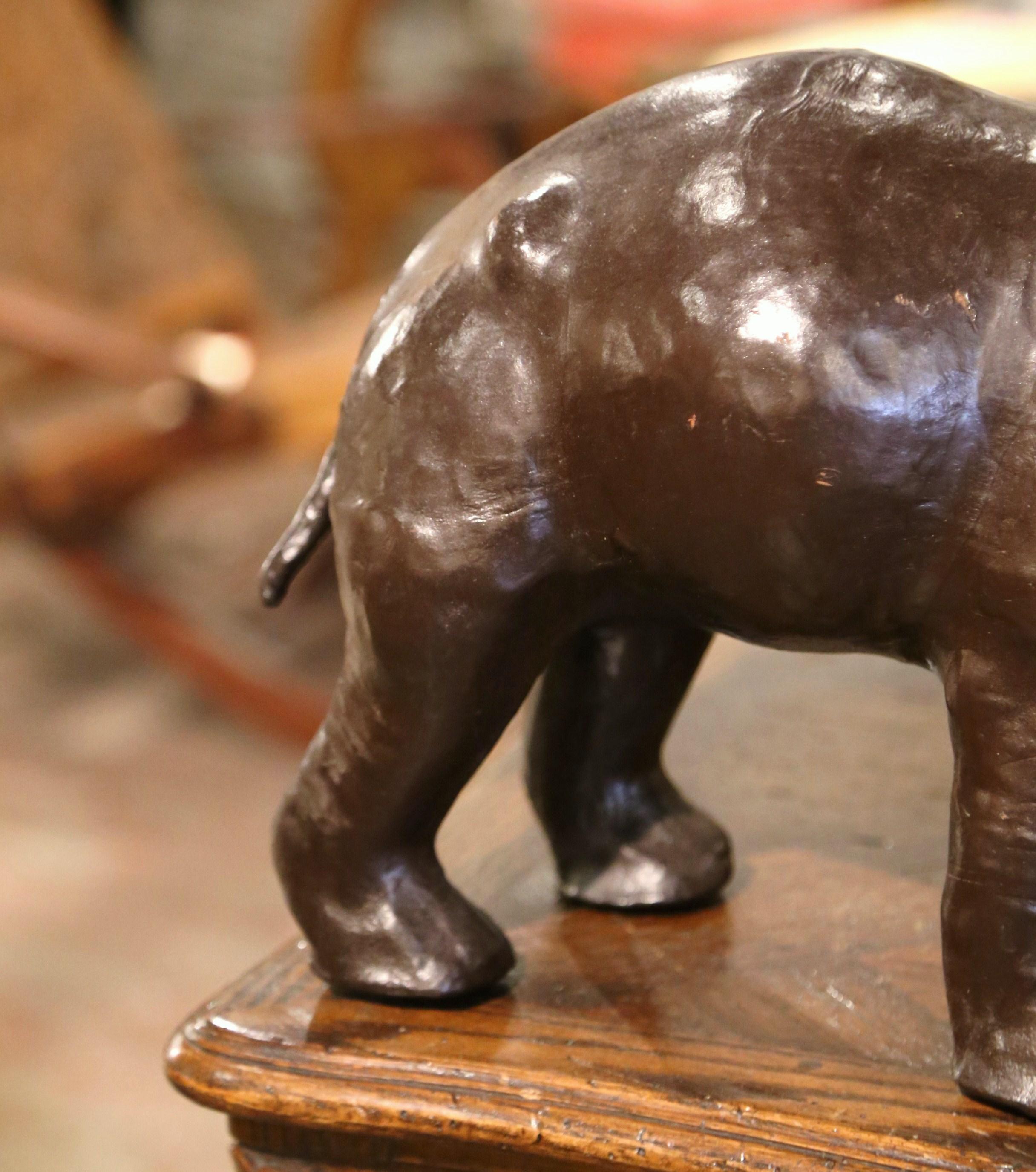 Hand-Crafted Early 20th Century French Carved Patinated Leather Hippo Sculpture For Sale