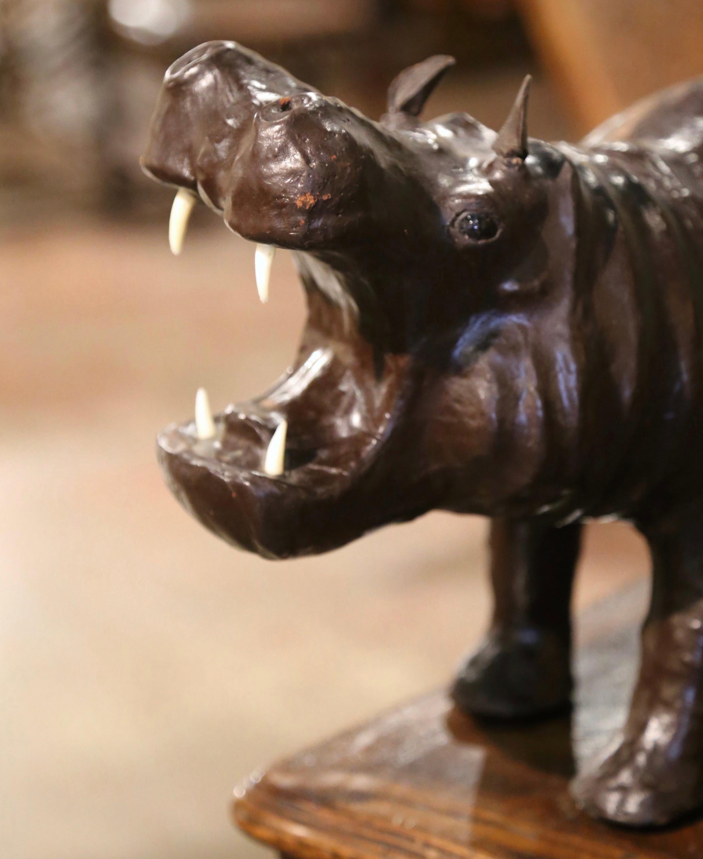 Early 20th Century French Carved Patinated Leather Hippo Sculpture For Sale 3