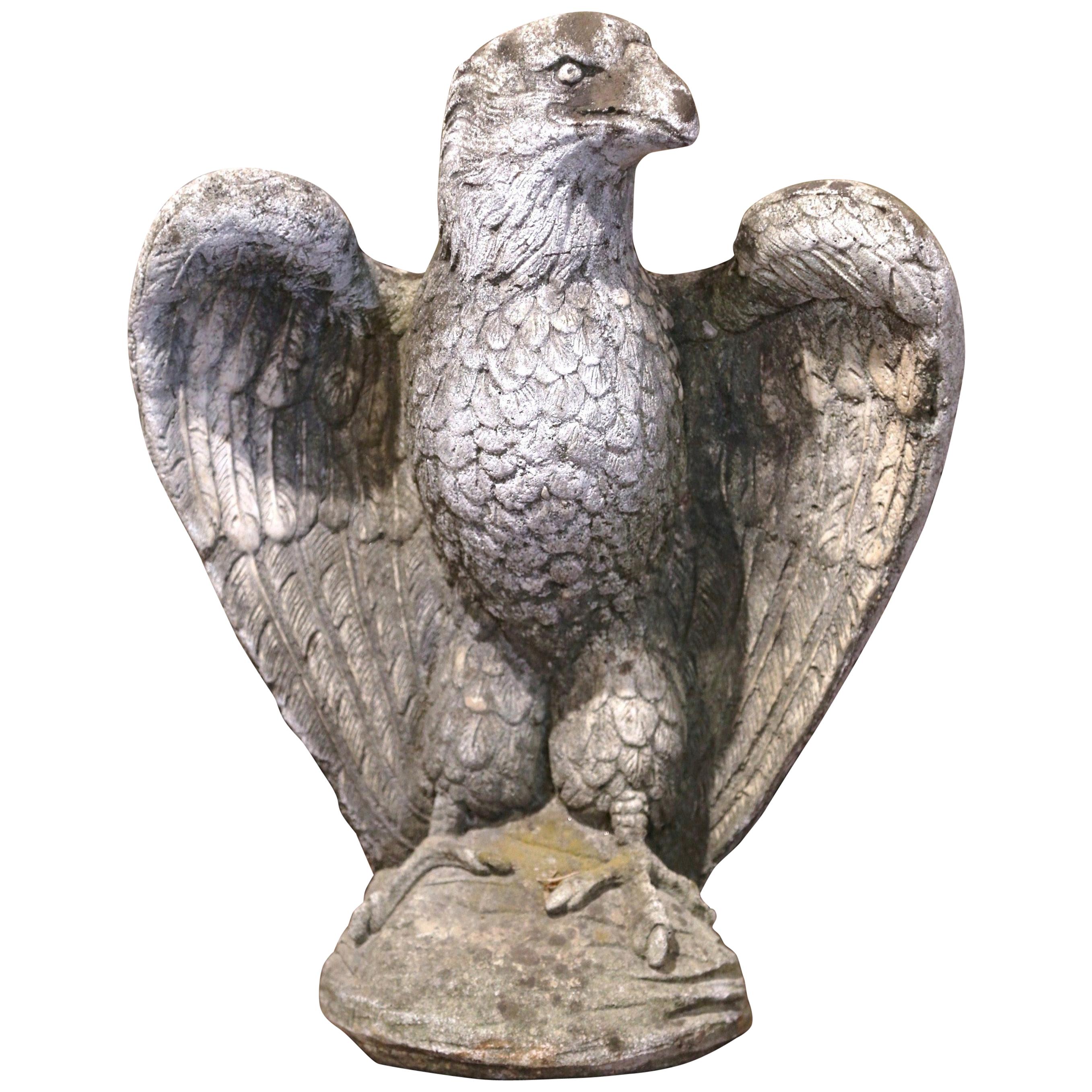 Early 20th Century French Carved Patinated Stone Eagle Sculpture