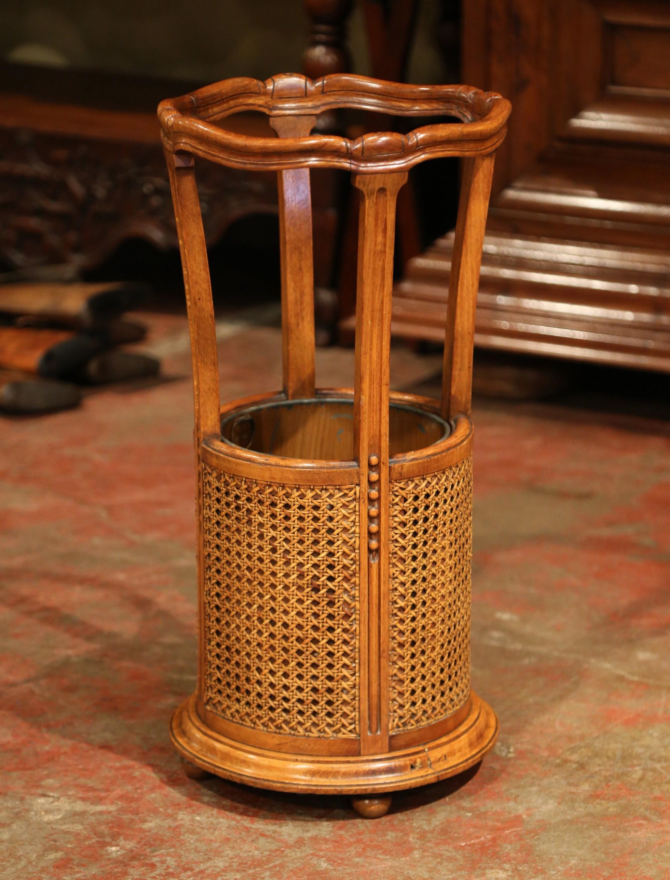 Art Nouveau Early 20th Century French Carved Walnut and Cane Umbrella and Cane Stand