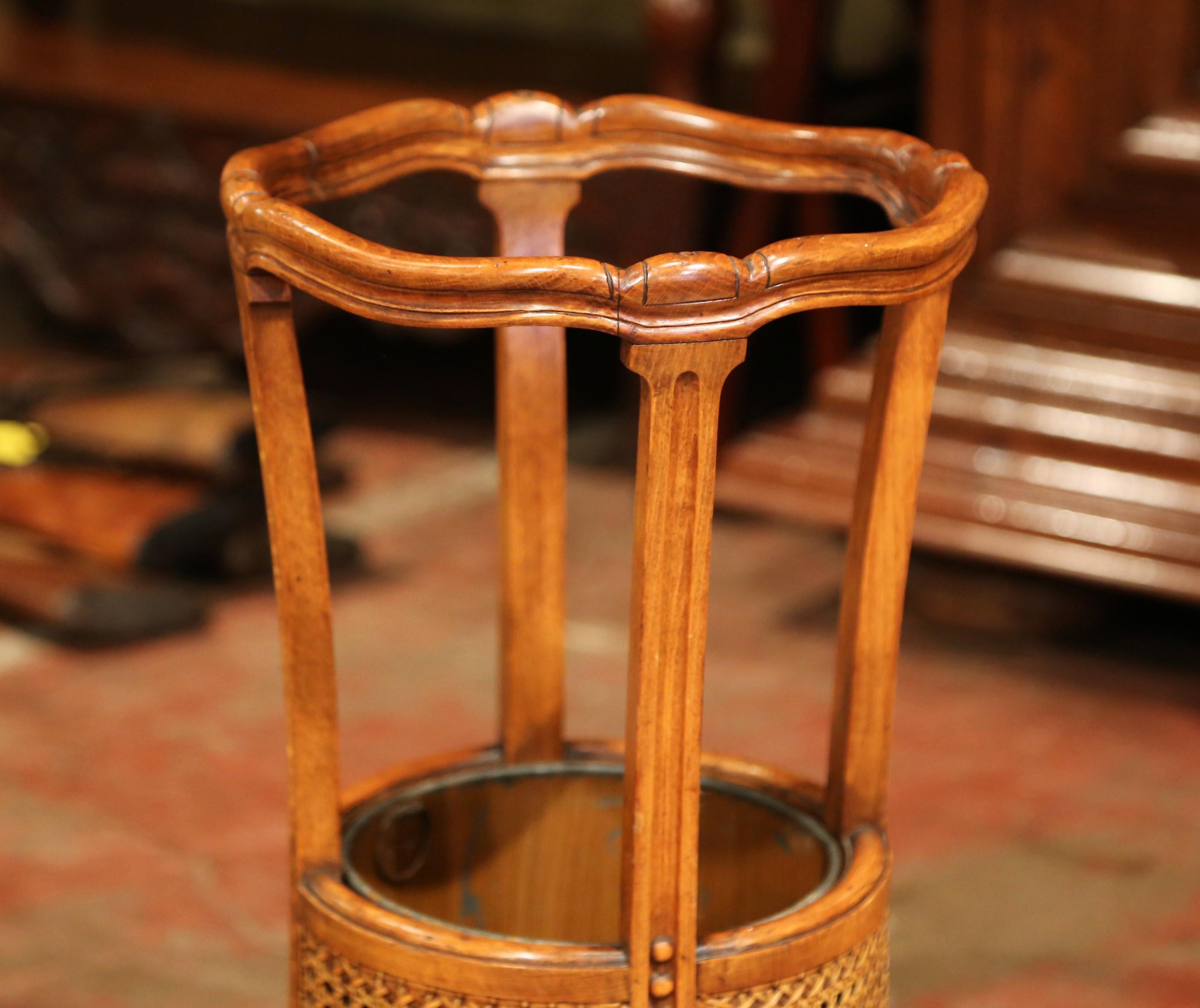 Early 20th Century French Carved Walnut and Cane Umbrella and Cane Stand In Excellent Condition In Dallas, TX