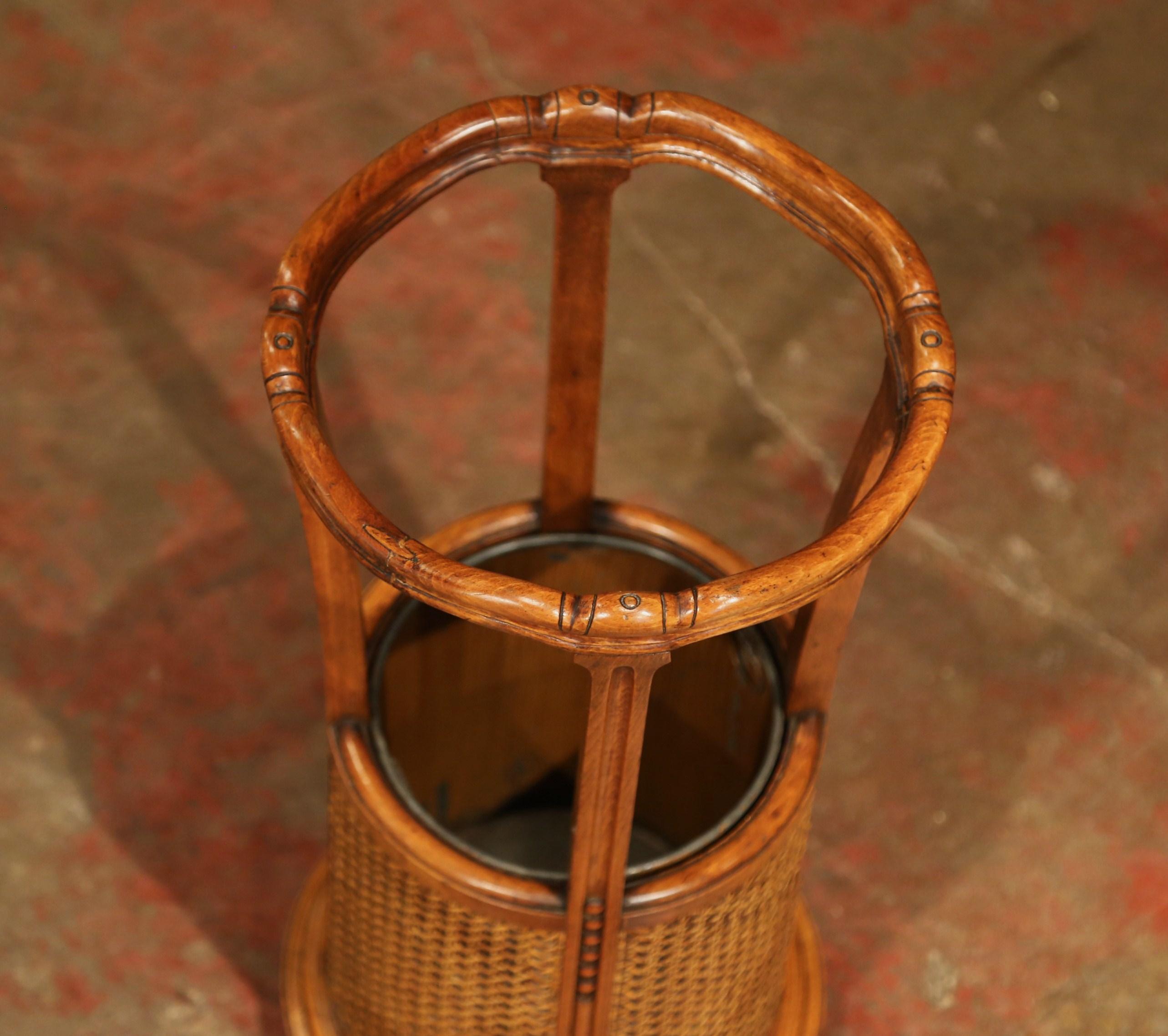 Early 20th Century French Carved Walnut and Cane Umbrella and Cane Stand 2