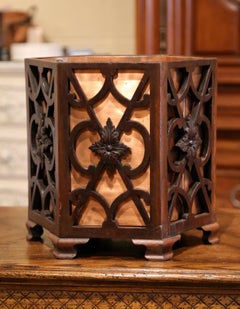 Early 20th Century French Carved Walnut and Copper Waste Basket