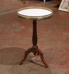 Early 20th Century French Carved Walnut and White Marble Side Pedestal Table