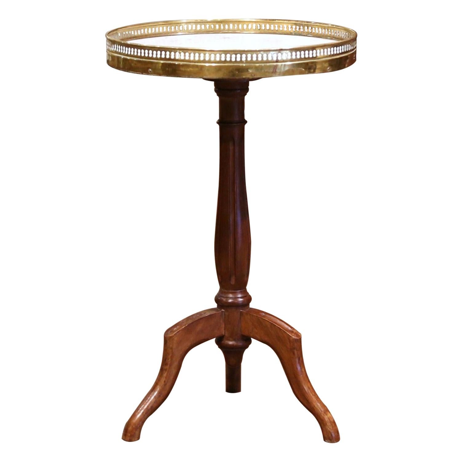 Early 20th Century French Carved Walnut and White Marble Side Pedestal Table