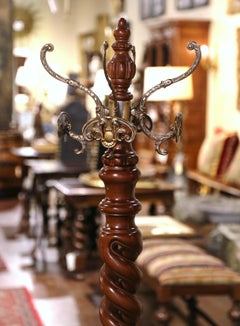Early 20th Century French Carved Walnut Barley Twist Four-Arm Swivel Hall Tree
