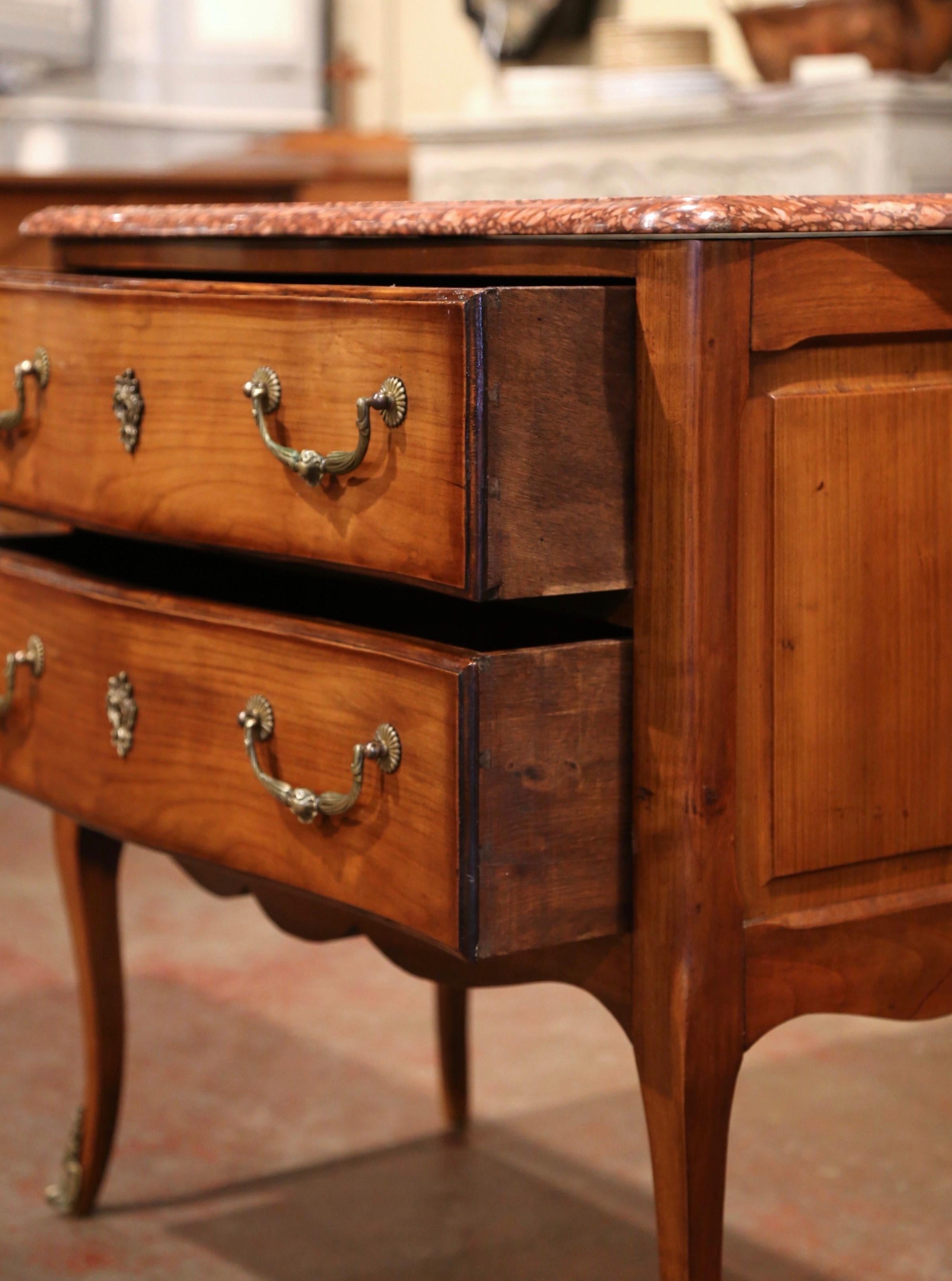 Early 20th Century French Carved Walnut Chest of Drawers with Red Marble Top 2