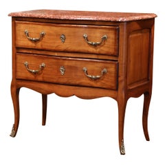 Early 20th Century French Carved Walnut Chest of Drawers with Red Marble Top