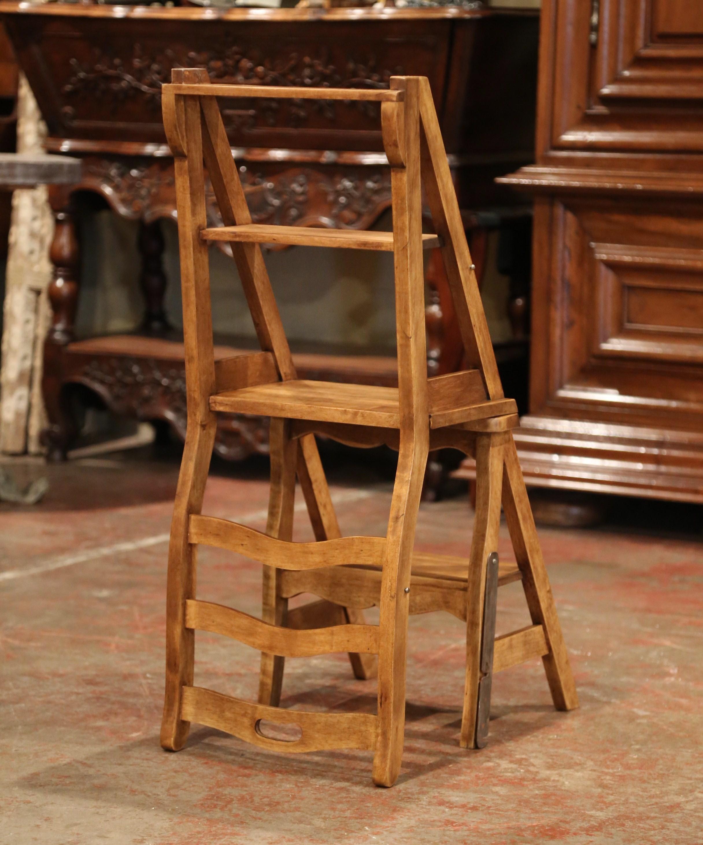 Early 20th Century French Carved Walnut Folding Ladder Chair from Provence 5