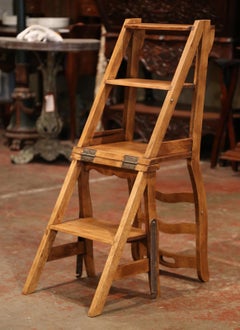 Early 20th Century French Carved Walnut Folding Ladder Chair from Provence
