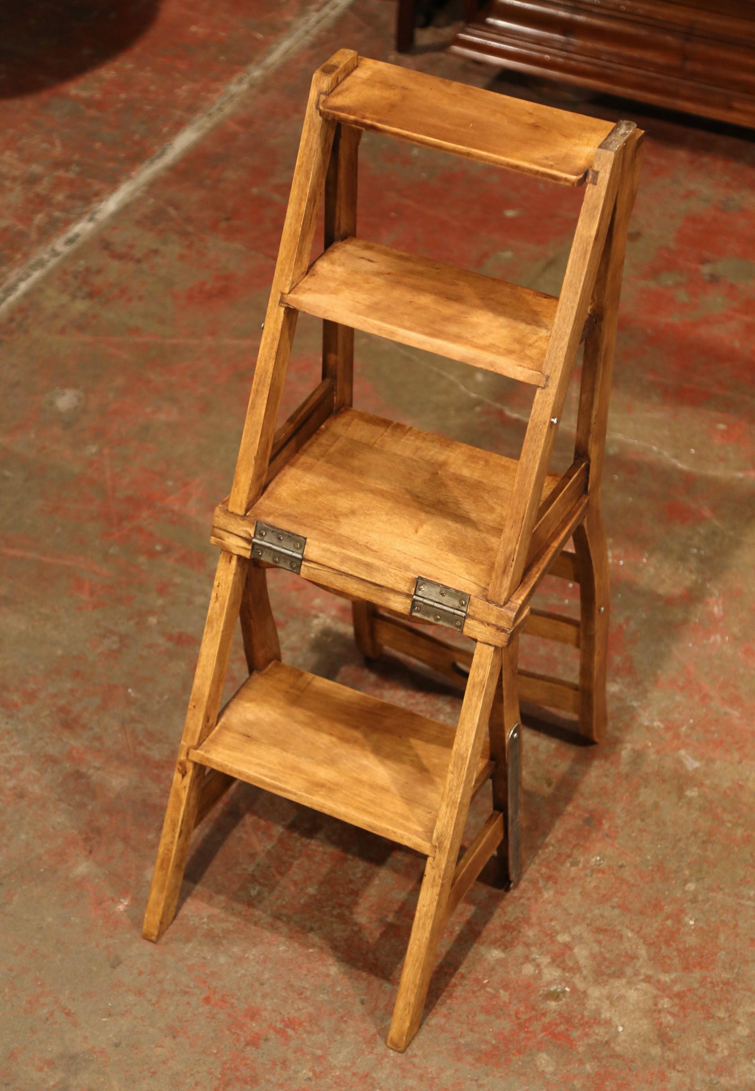 Early 20th Century French Carved Walnut Folding Ladder Chair from Provence 1