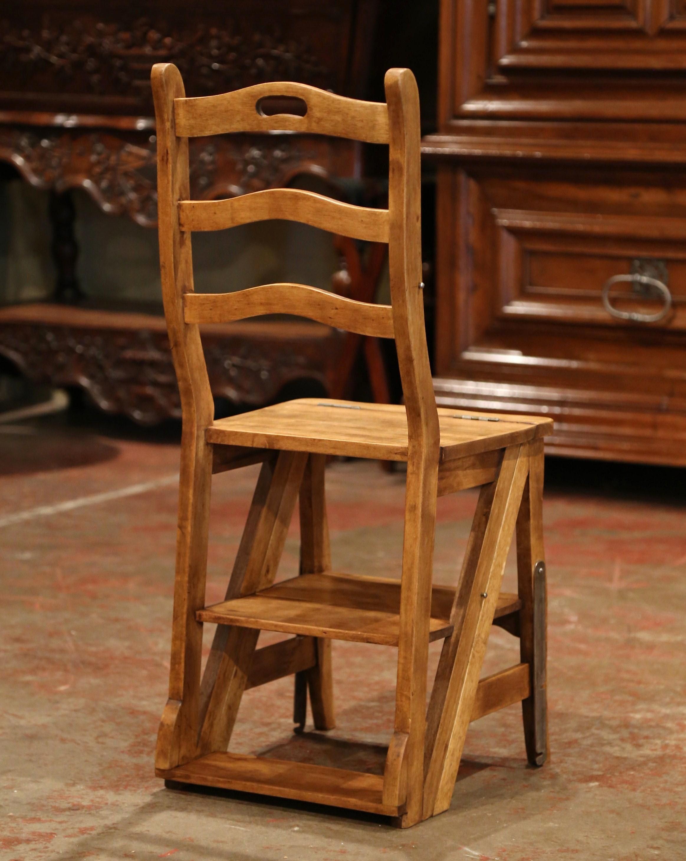 Early 20th Century French Carved Walnut Folding Ladder Chair from Provence 2