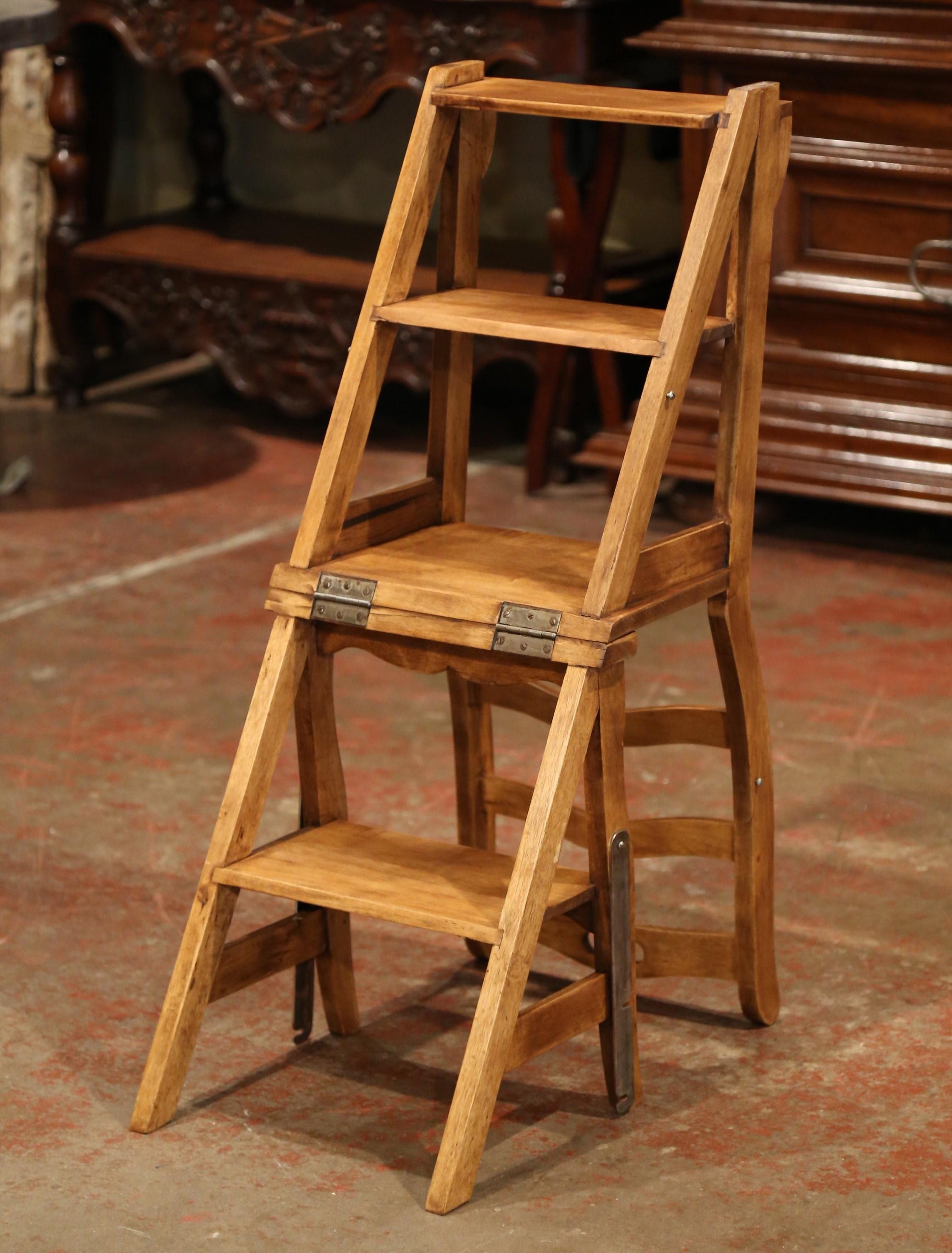 Early 20th Century French Carved Walnut Folding Ladder Chair from Provence 4