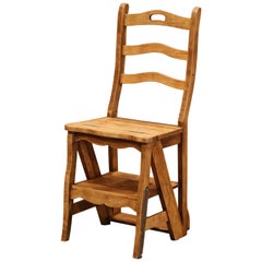 Used Early 20th Century French Carved Walnut Folding Ladder Chair from Provence