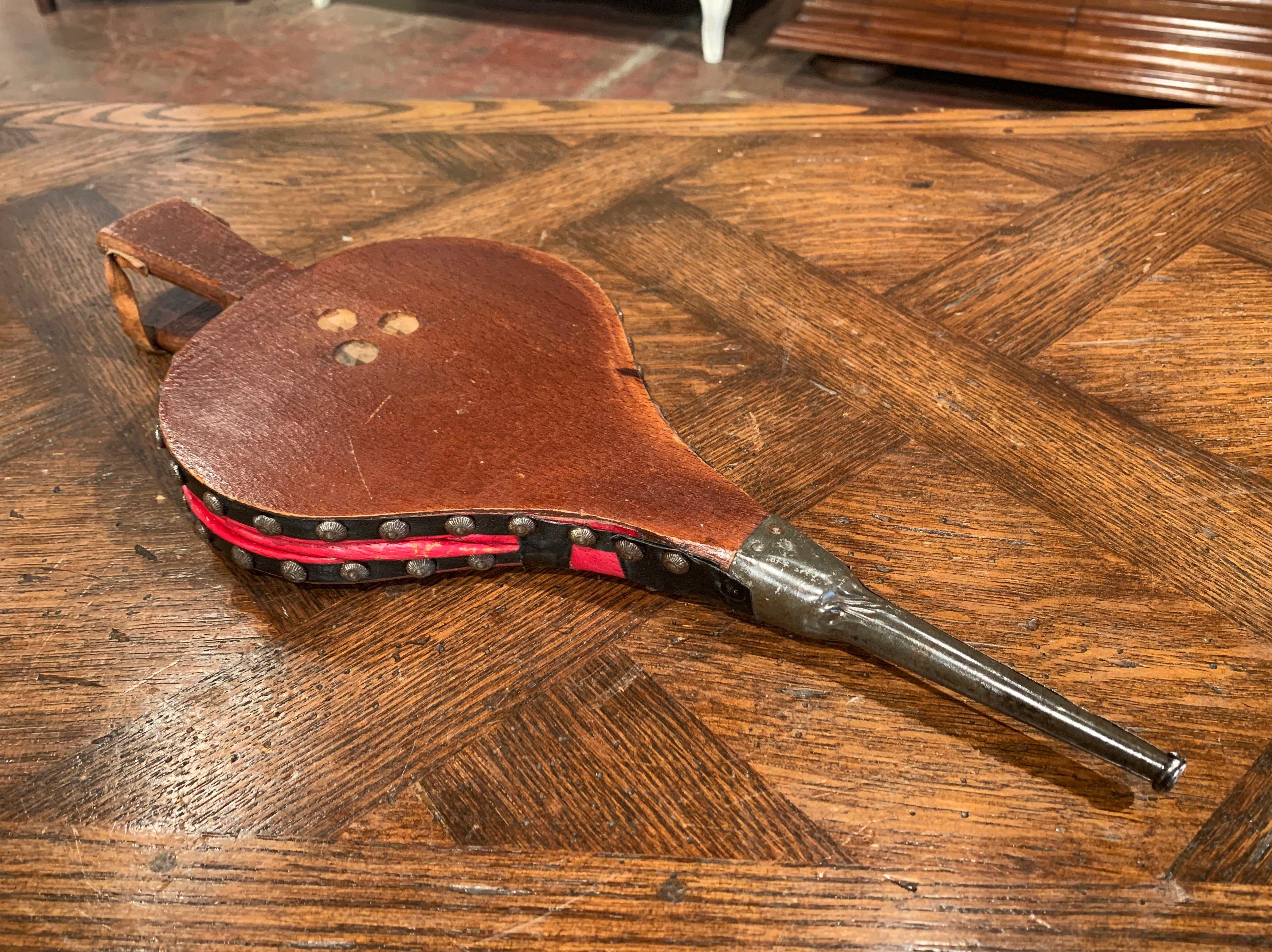 Early 20th Century French Carved Walnut, Iron and Leather Fireplace Bellows 2