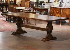 Early 20th Century French Carved Walnut Refectory Farm Trestle Table