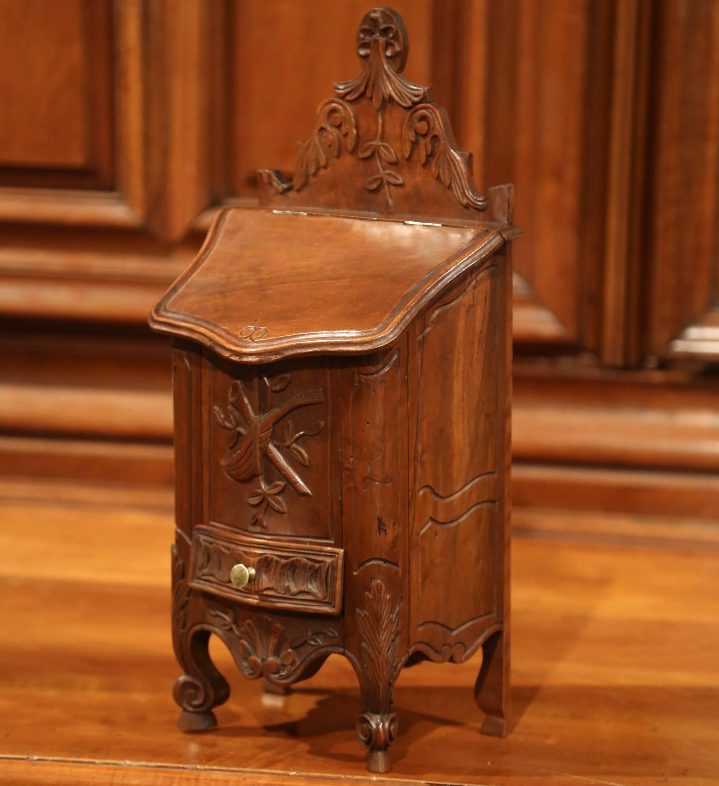 Hand-Carved Early 20th Century French Carved Walnut Salt Box from Provence
