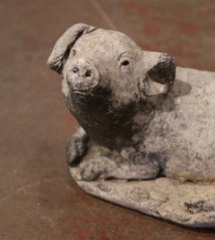 Early 20th Century French Carved Weathered Concrete Garden Pig Sculpture