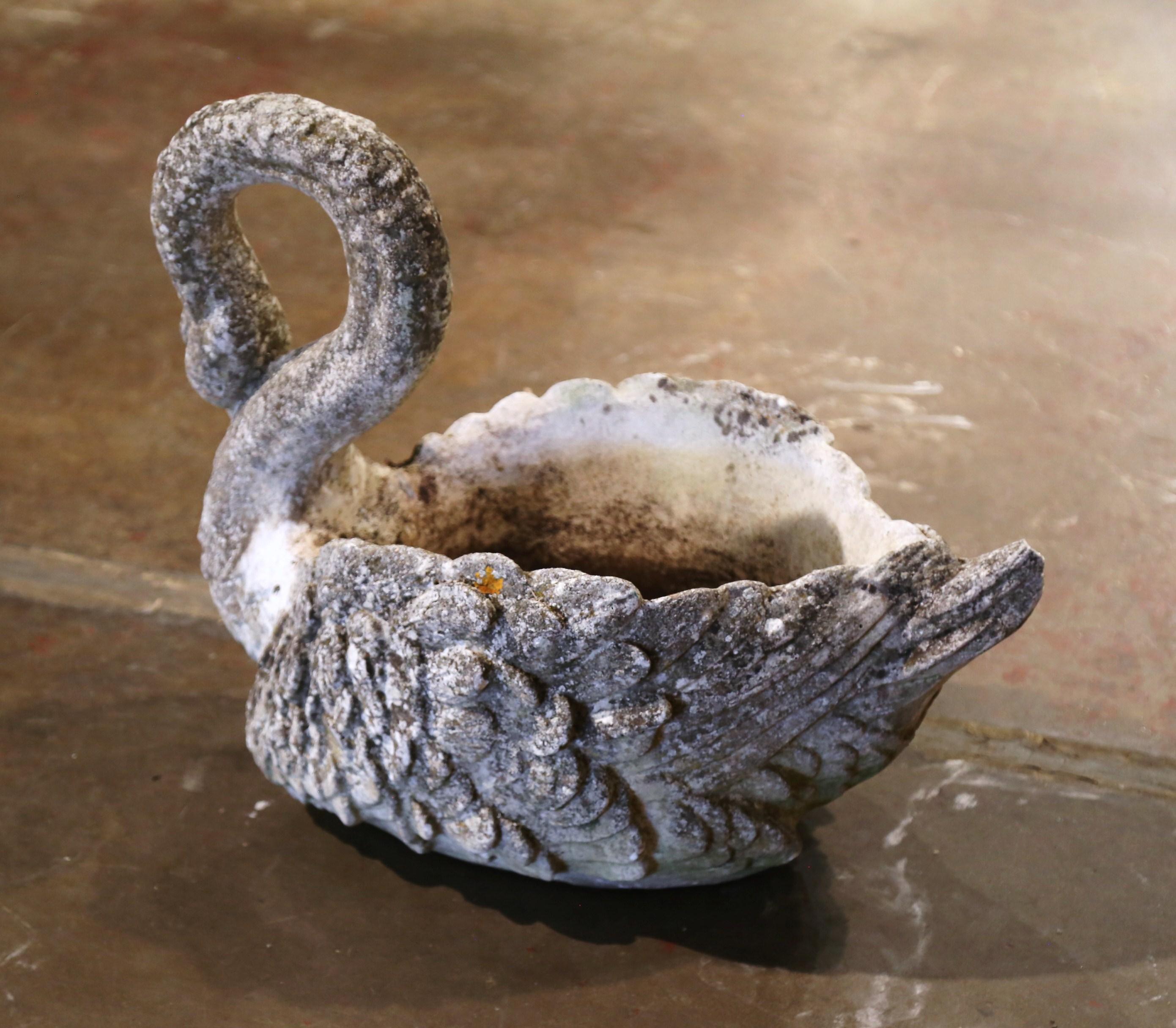 Early 20th Century French Carved Weathered Concrete Garden Swan Planter For Sale 4