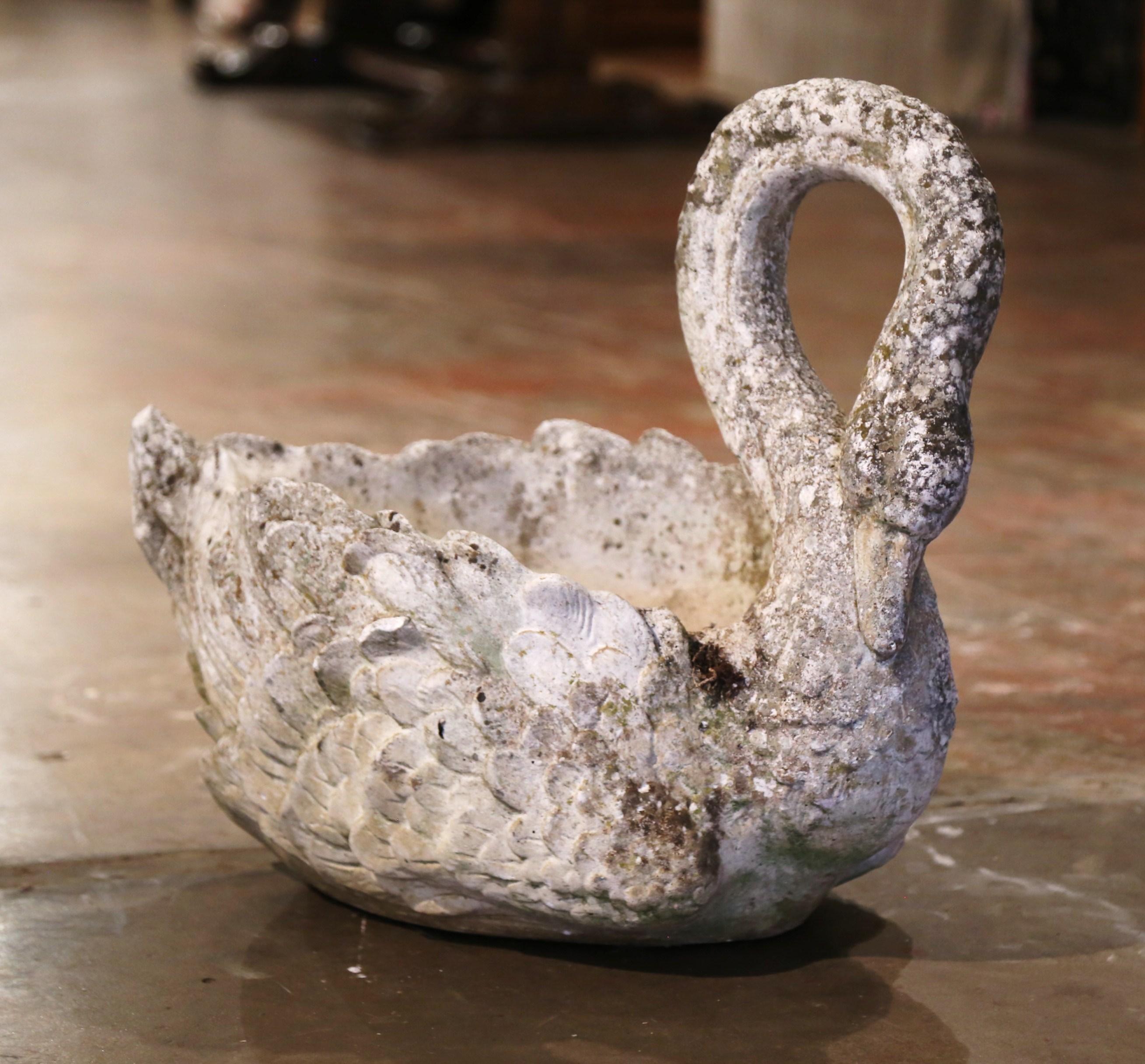 Early 20th Century French Carved Weathered Concrete Garden Swan Planter For Sale 5