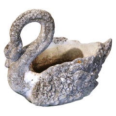 Early 20th Century French Carved Weathered Concrete Garden Swan Planter