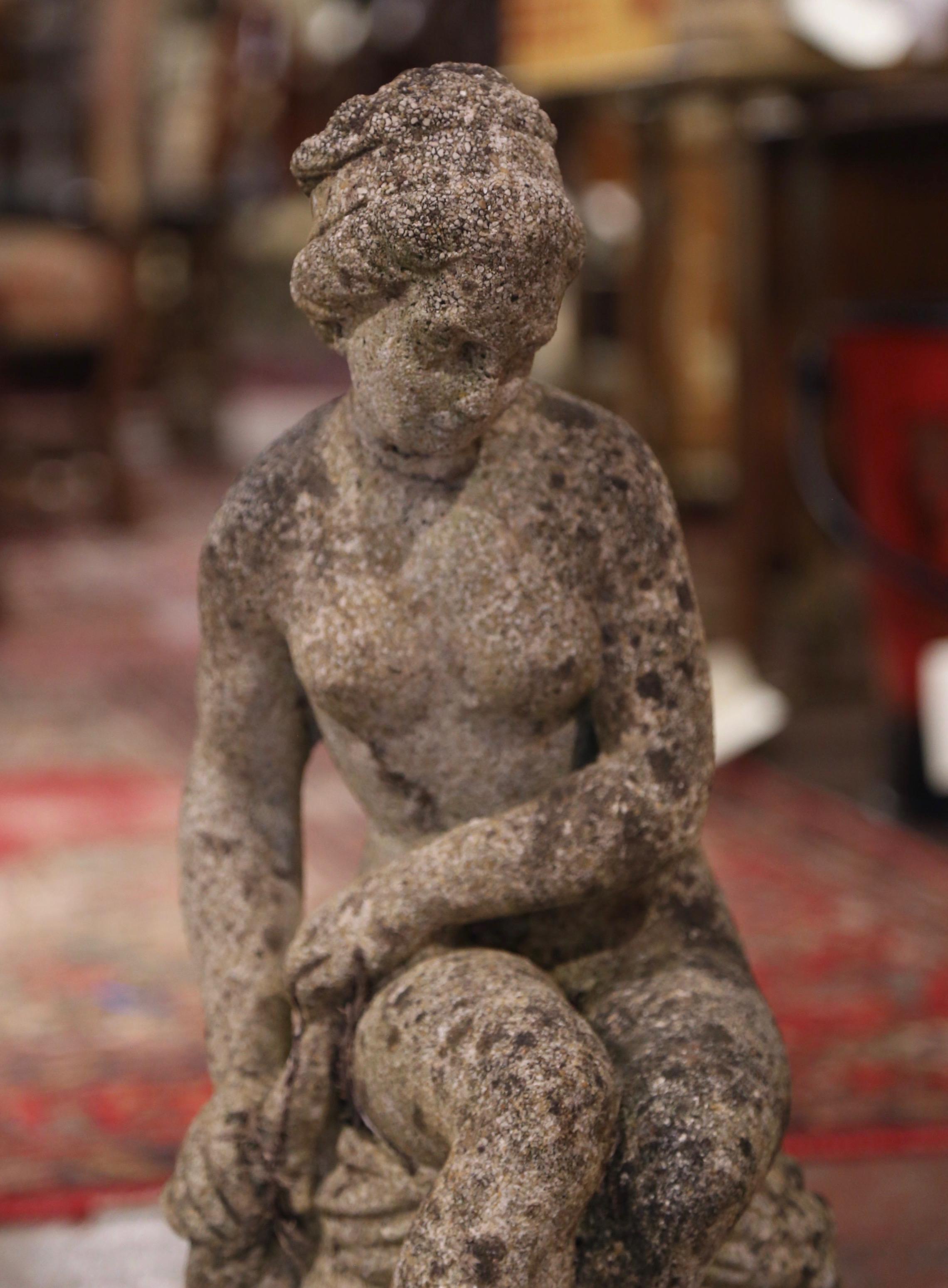 Neoclassical Early 20th Century French Carved Weathered Concrete Young Beauty Statue