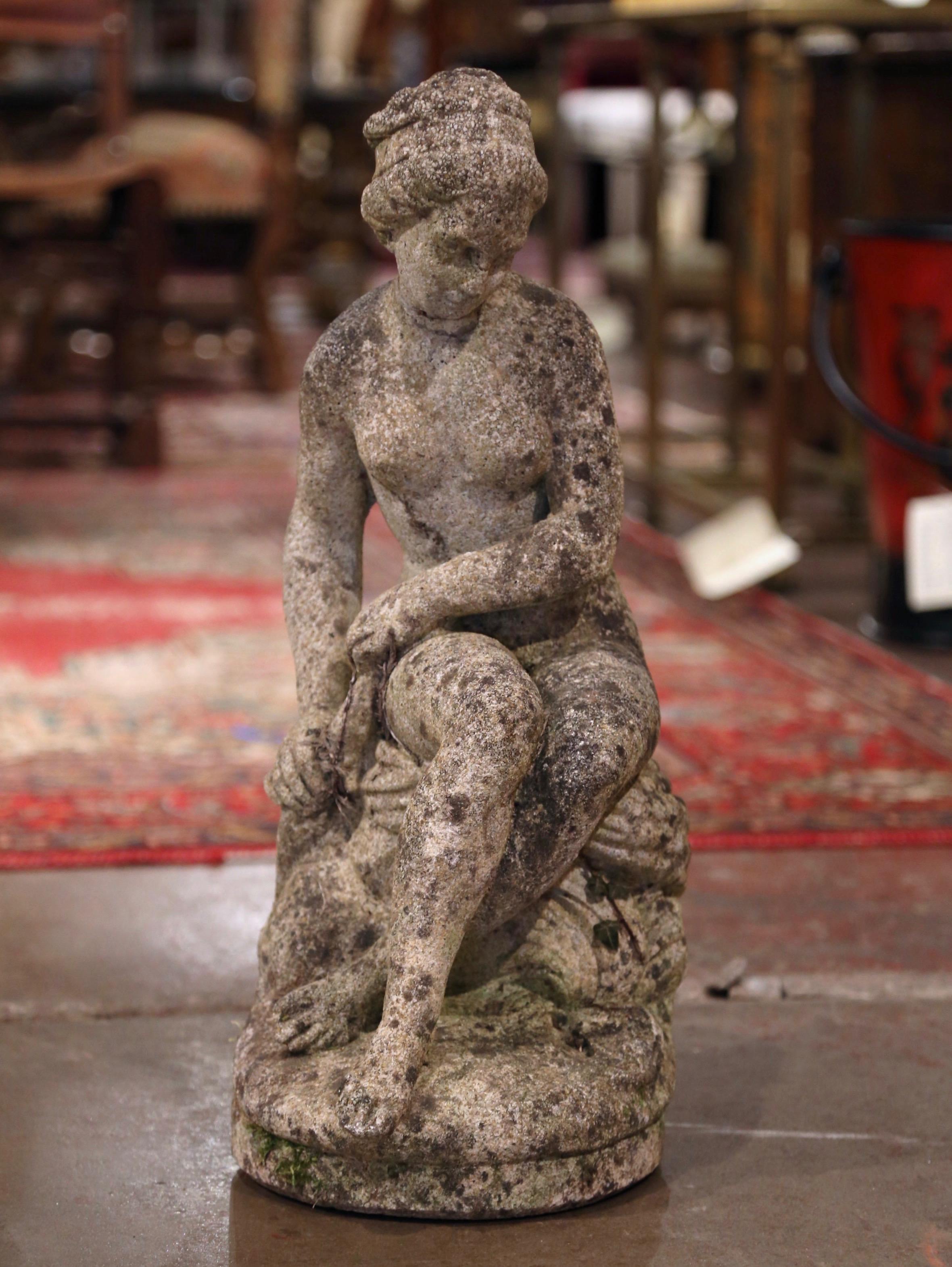 Hand-Carved Early 20th Century French Carved Weathered Concrete Young Beauty Statue