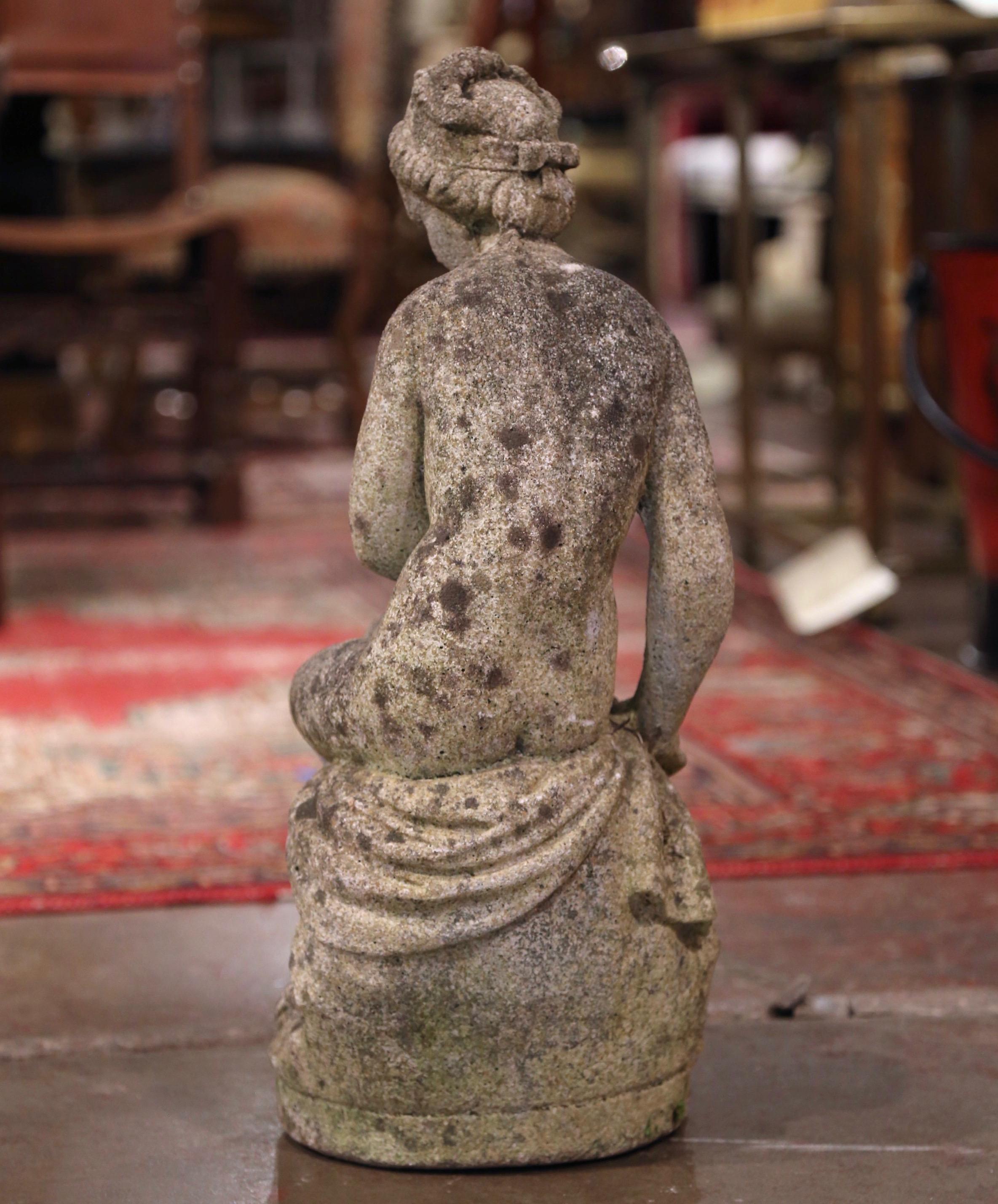 Early 20th Century French Carved Weathered Concrete Young Beauty Statue In Excellent Condition In Dallas, TX
