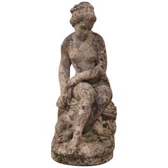 Early 20th Century French Carved Weathered Concrete Young Beauty Statue