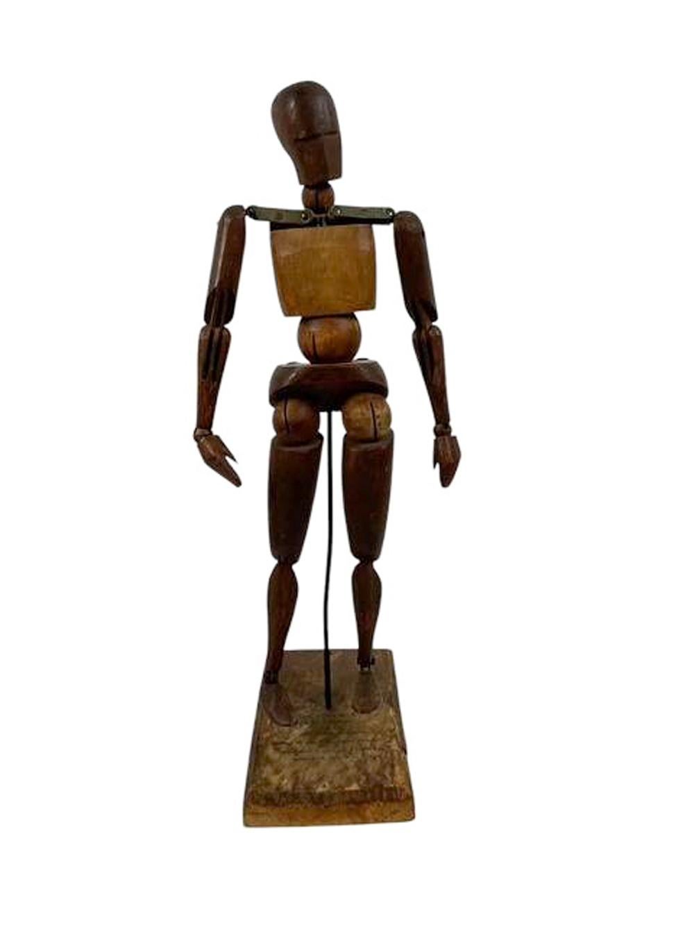Art Deco Early 20th Century French Carved Wood Articulated Artist's Mannequin, Lay Figure For Sale