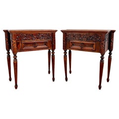 Early 20th Century French Carved Wood Nightstands, 1940s, Set of 2
