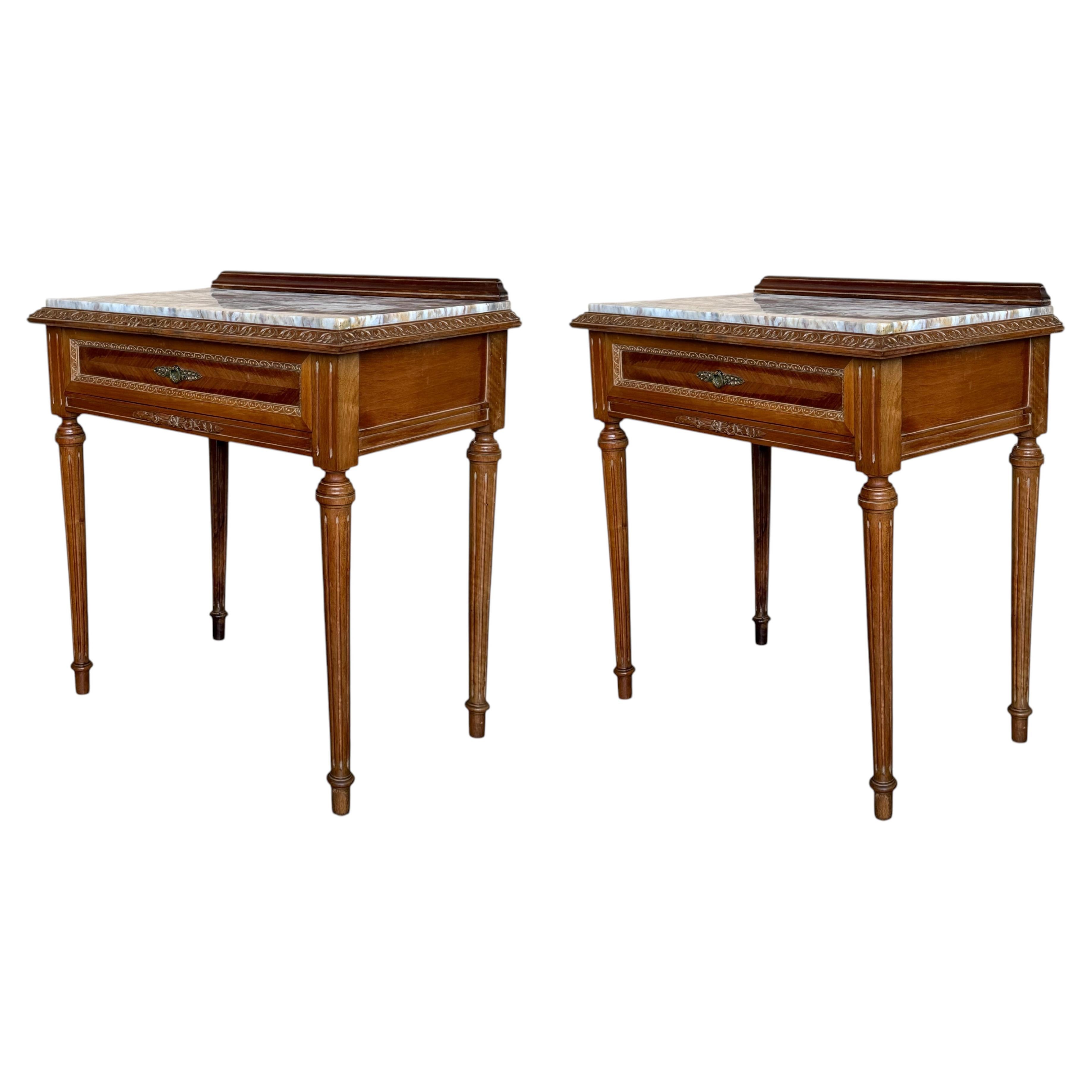 Early 20th Century French Carved Wood Nightstands, 1940s, Set of 2