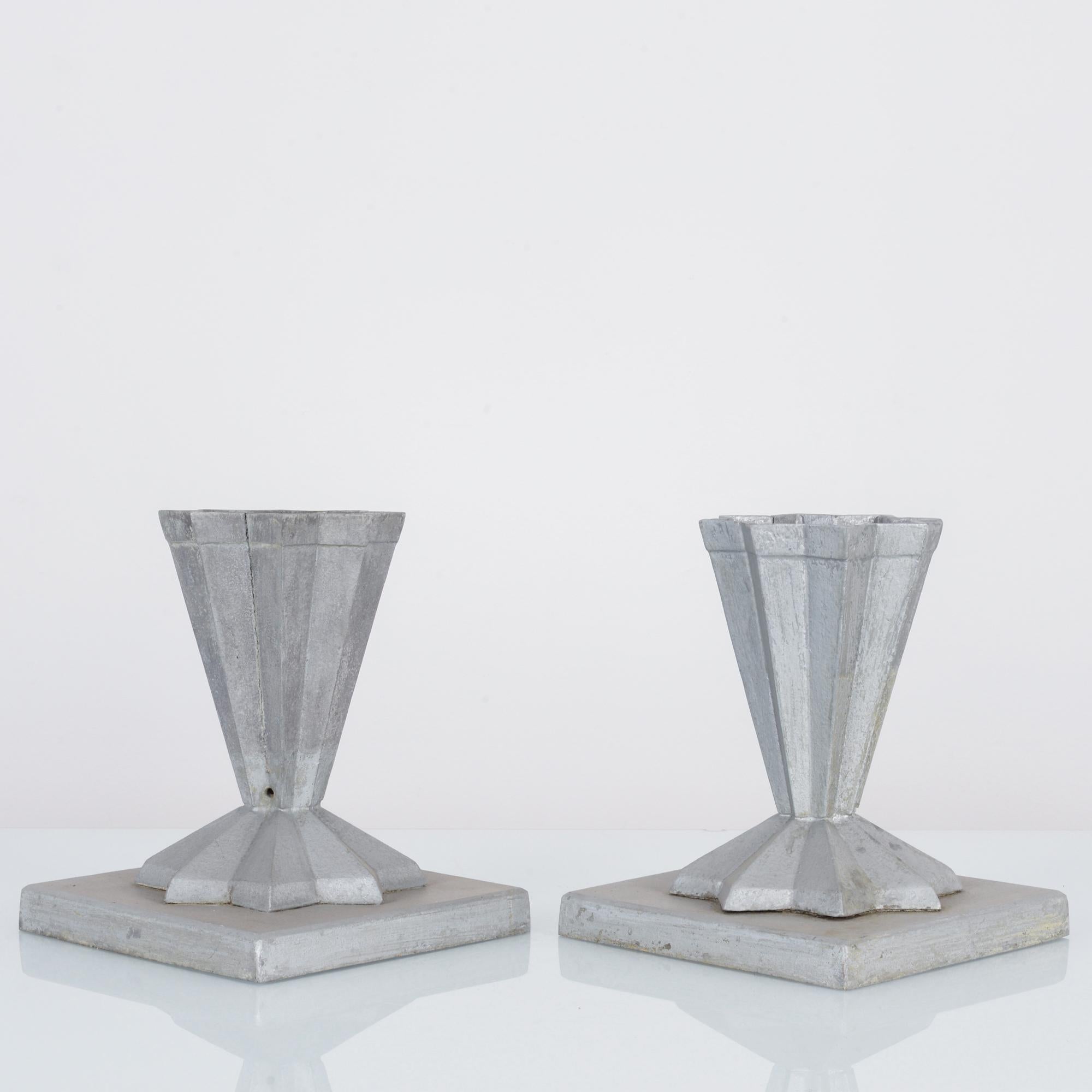 Art Deco Early 20th Century French Cast Aluminum Planters, a Pair