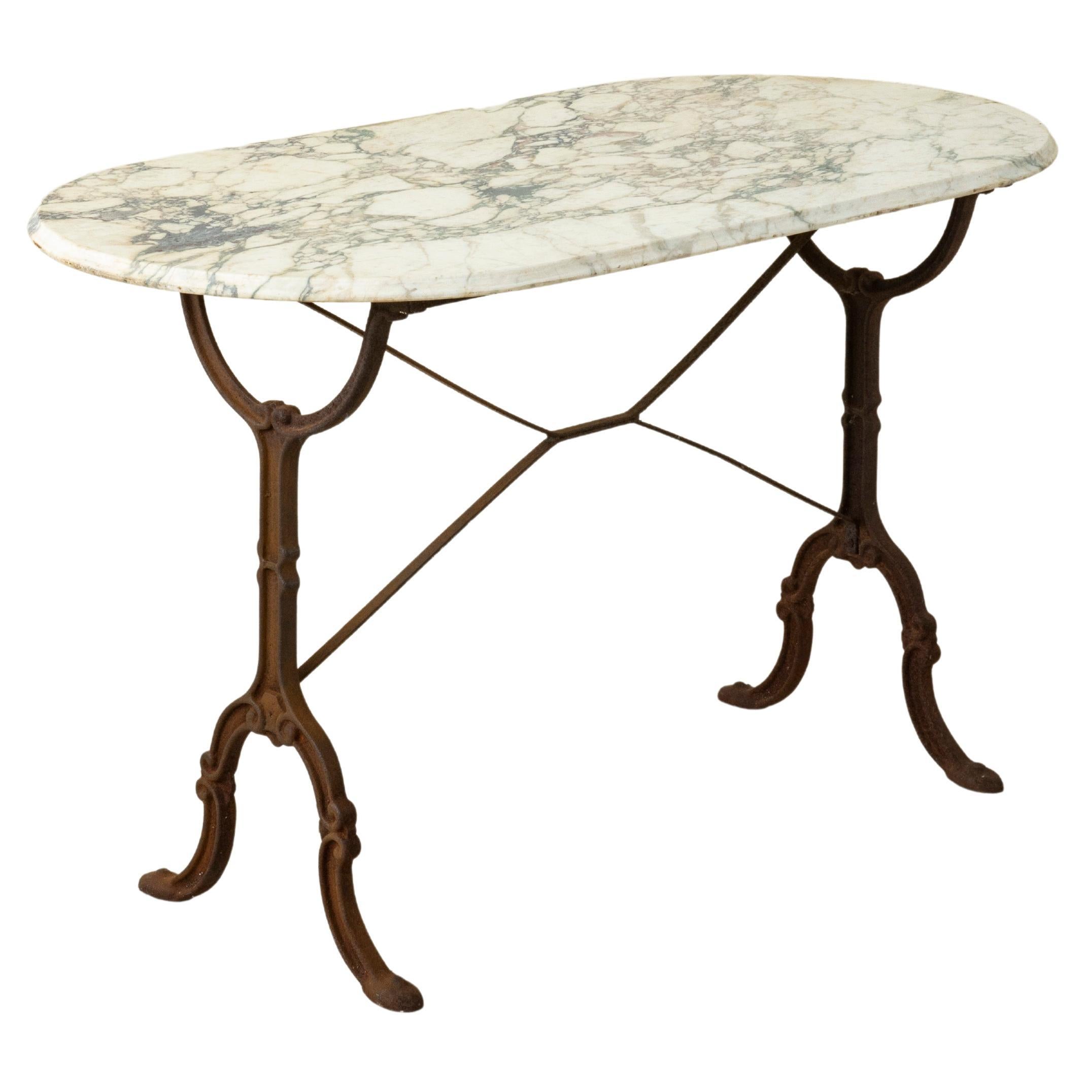 Early 20th Century French Cast Iron and Beveled Oval Marble Bistro Table
