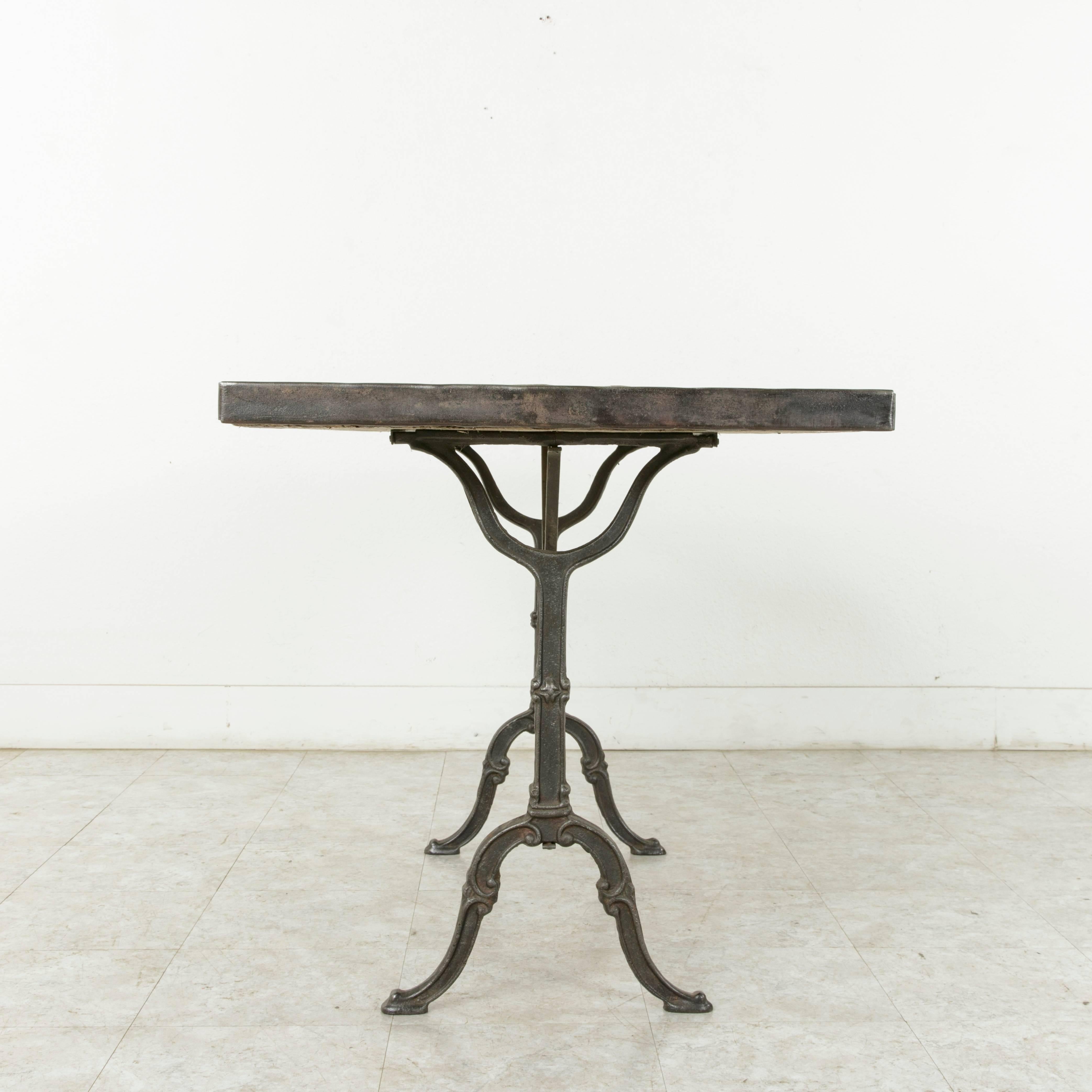 Mid-20th Century Early 20th Century French Cast Iron Bistro Table Cafe Table with Rustic Pine Top