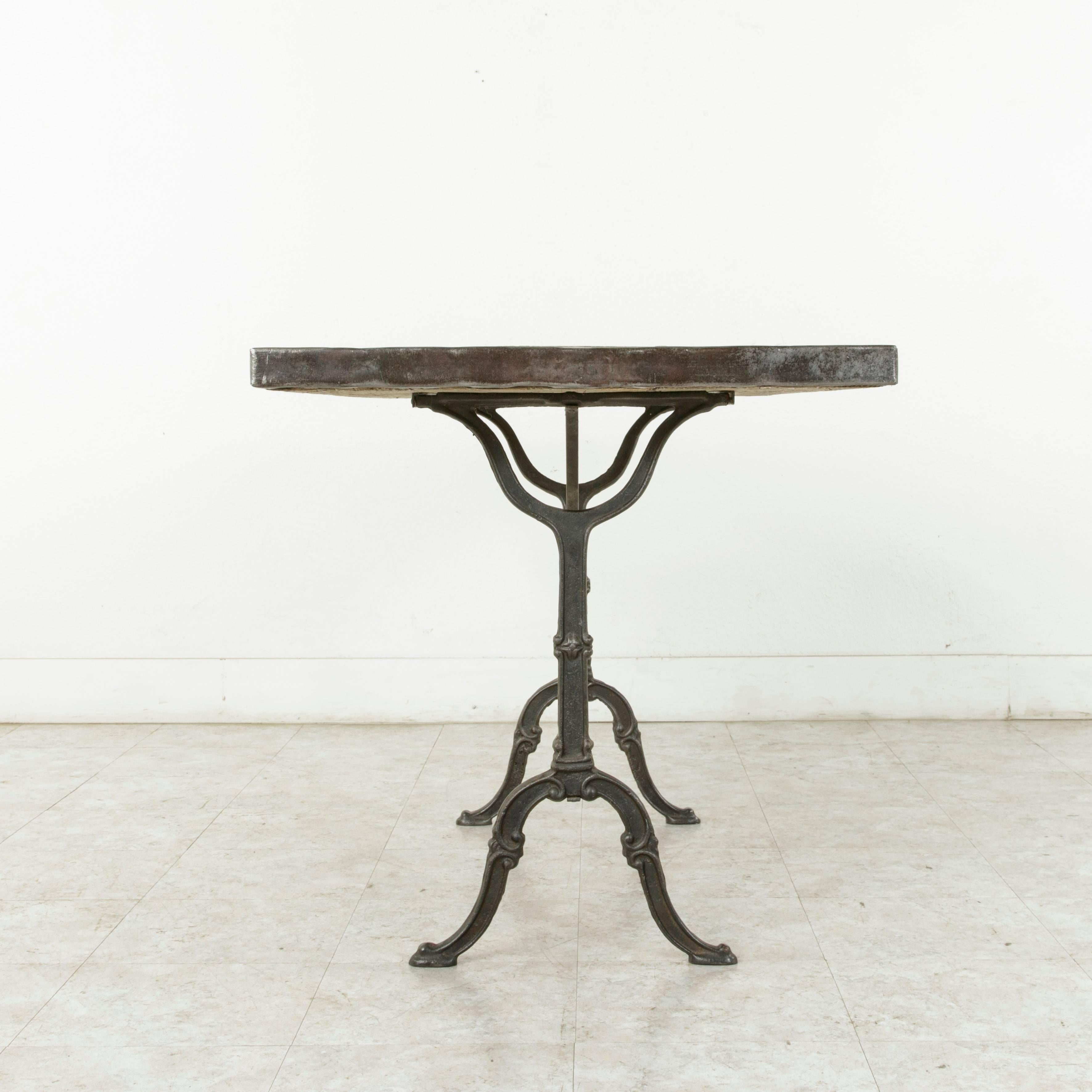 Early 20th Century French Cast Iron Bistro Table Cafe Table with Rustic Pine Top 2