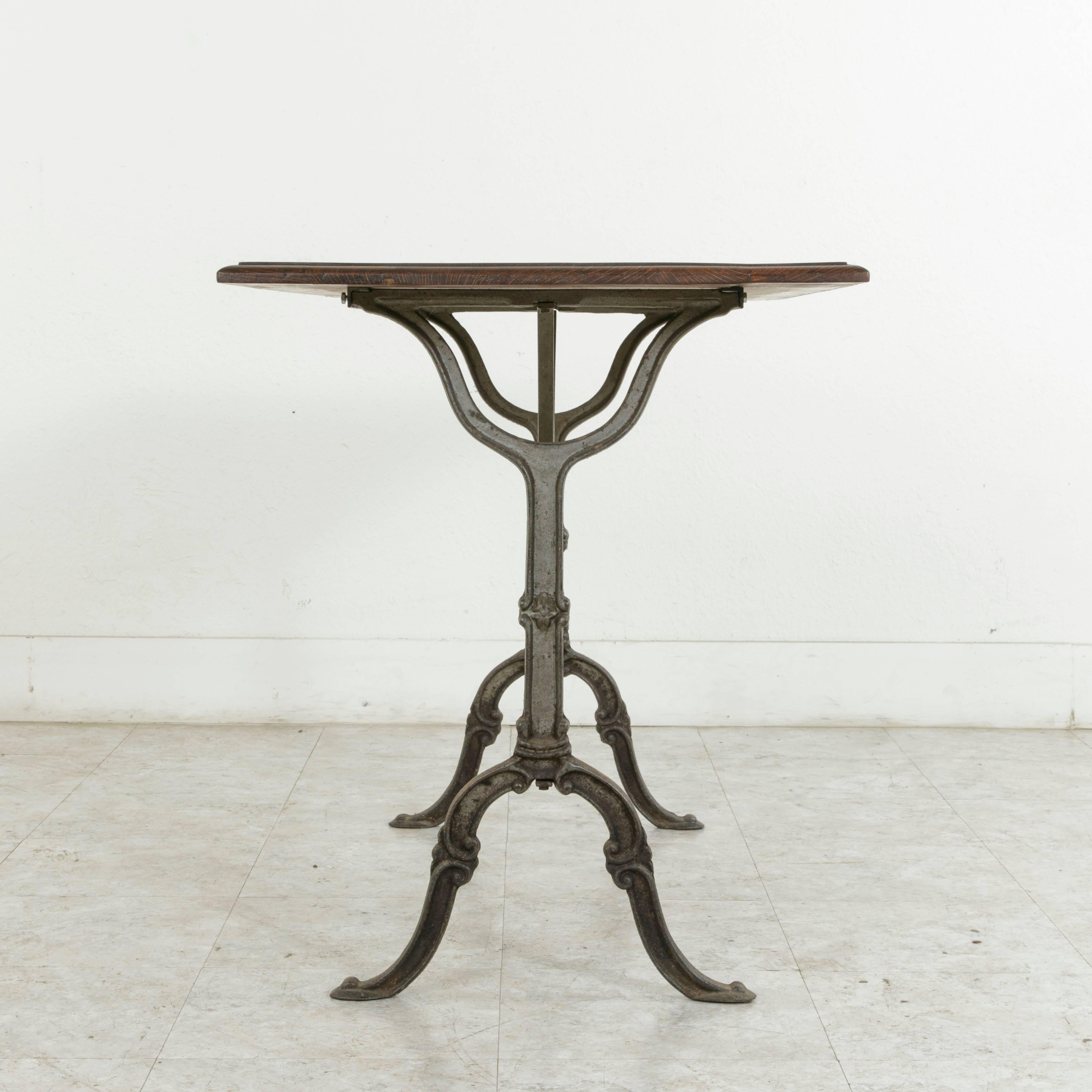 Early 20th Century French Cast Iron Bistro Table or Cafe Table with Oak Top 3