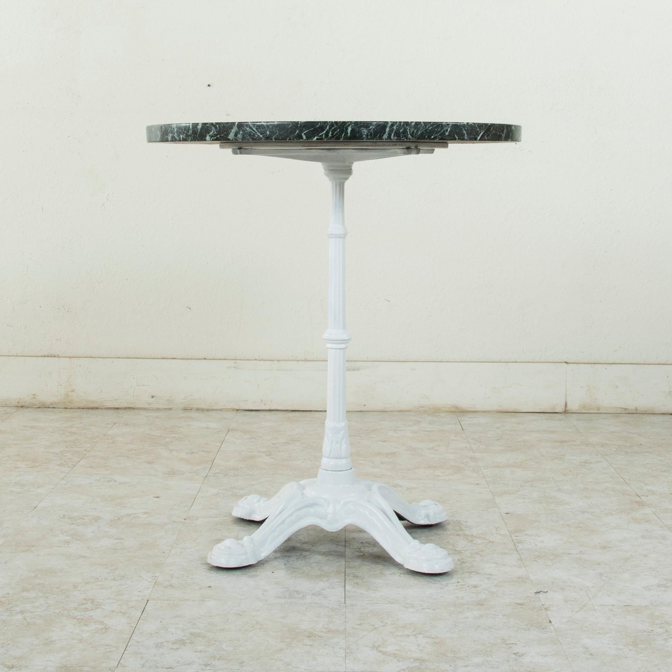Early 20th Century French Cast Iron Bistro Table, Outdoor Garden Table, Marble In Good Condition In Fayetteville, AR